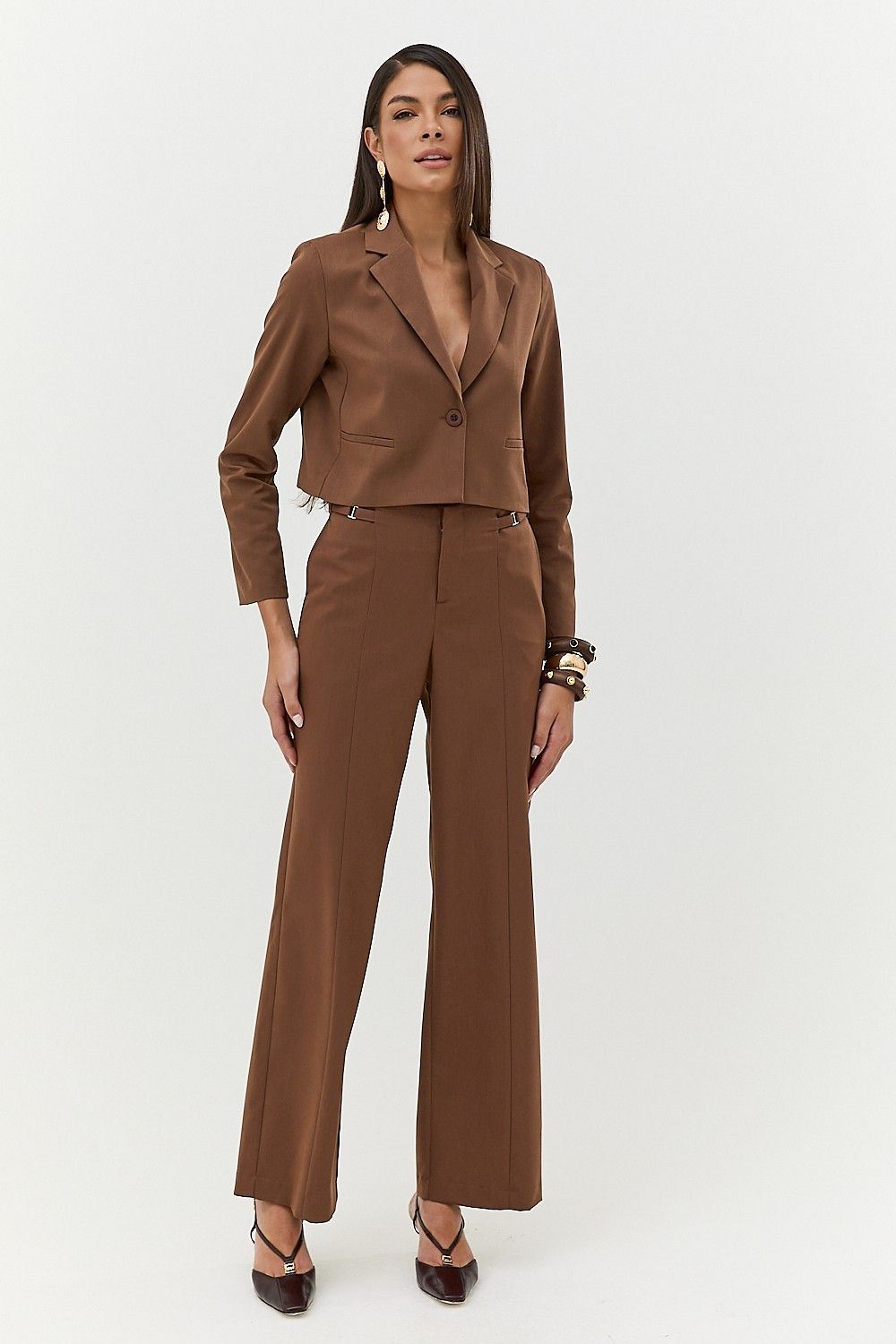 Calça Pantalona Feminina Friso e Detalhe Cós Simone