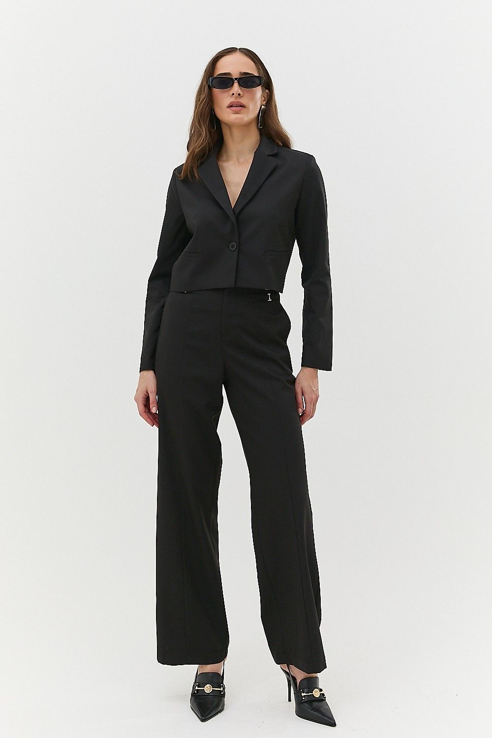 Calça Pantalona Feminina Friso e Detalhe Cós Simone