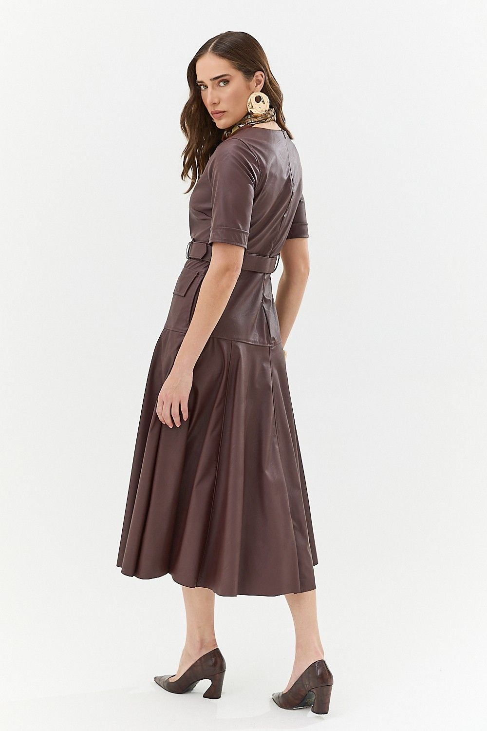 Vestido Midi Like Leather com Cinto Leonor