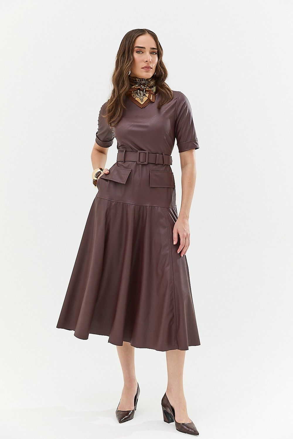 Vestido Midi Like Leather com Cinto Leonor