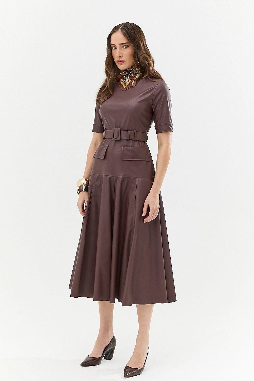 Vestido Midi Like Leather com Cinto Leonor