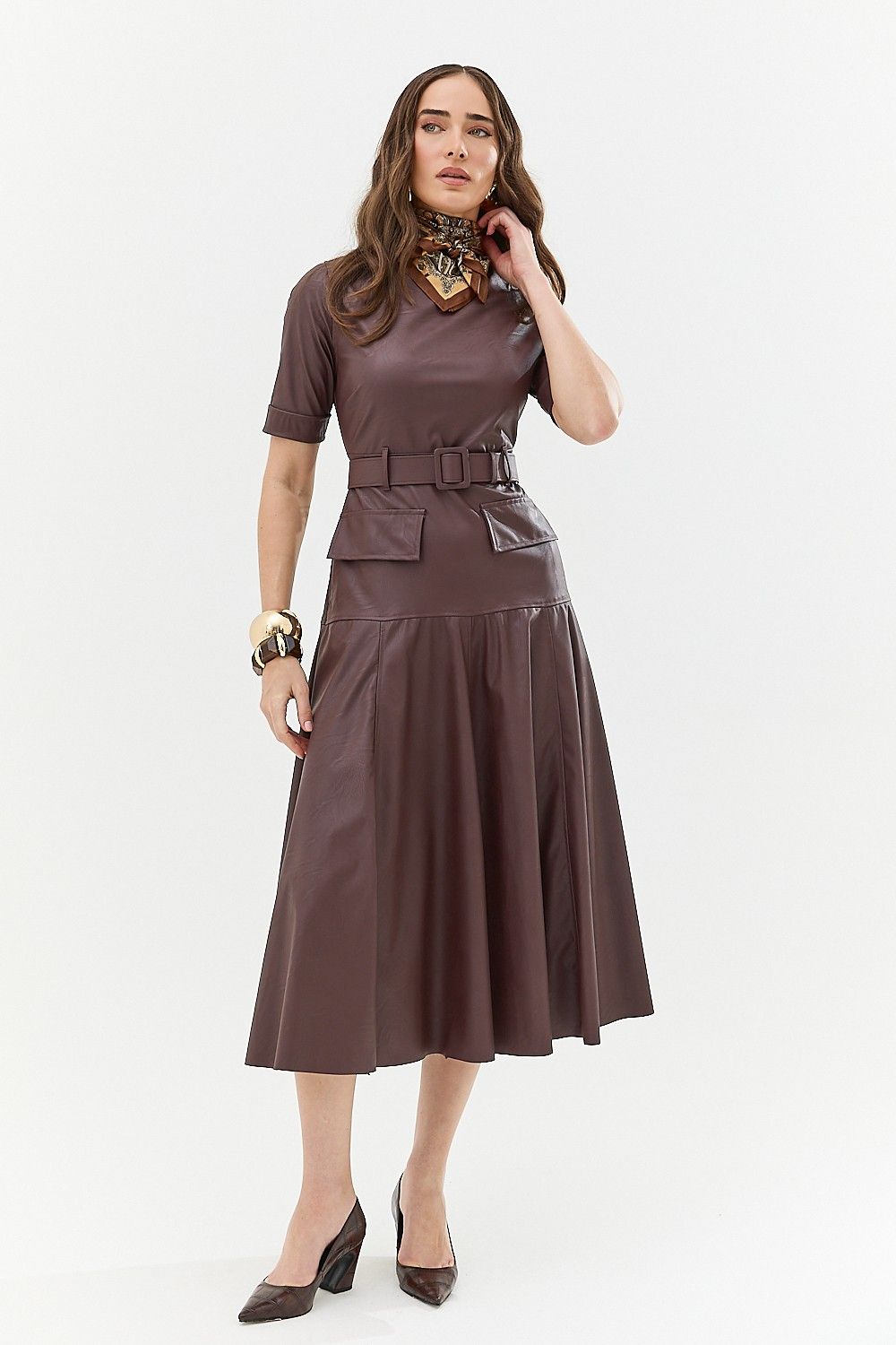 Vestido Midi Like Leather com Cinto Leonor