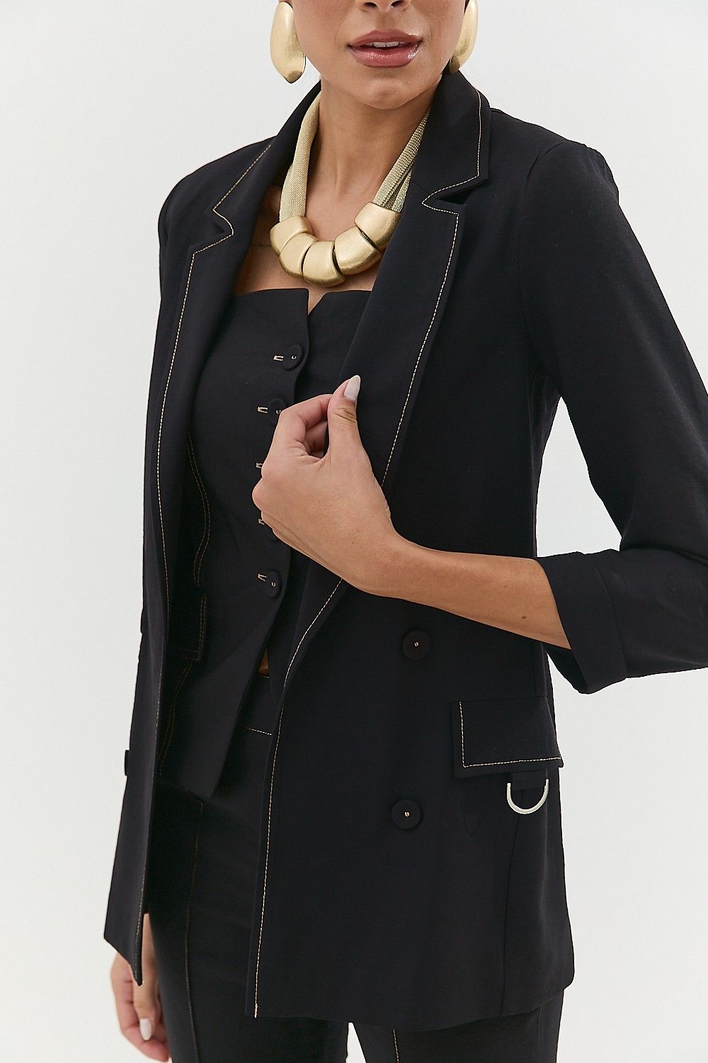 Blazer Alfaiataria Pespontado Detalhe Bolsos Flavia