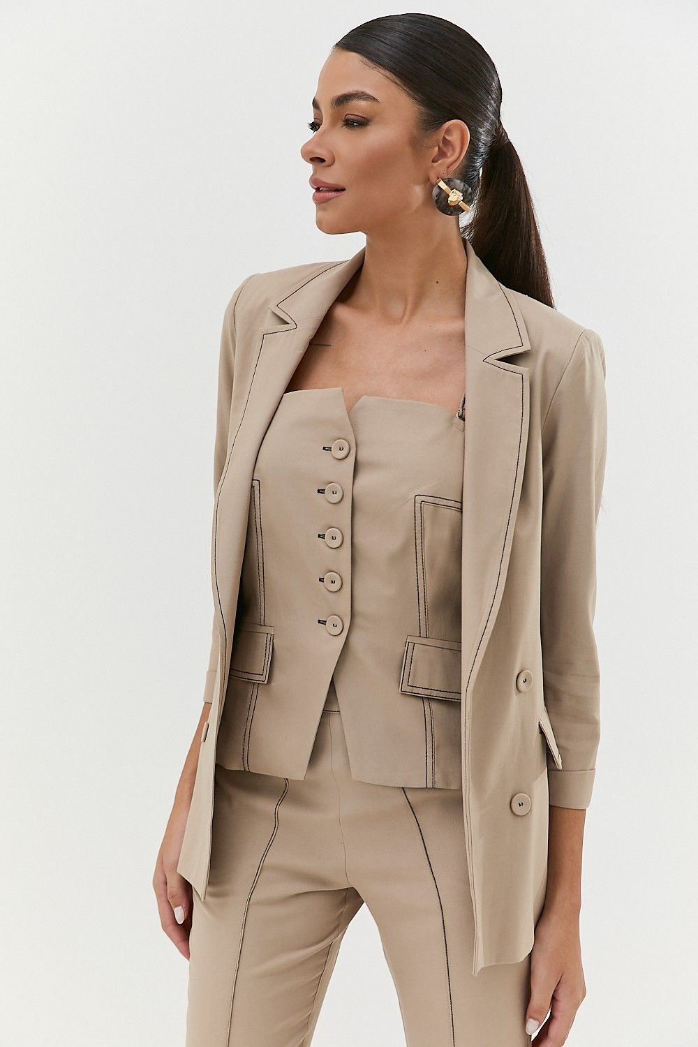 Blazer Alfaiataria Pespontado Detalhe Bolsos Flavia