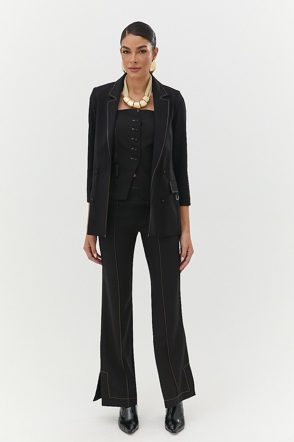 Blazer Alfaiataria Pespontado Detalhe Bolsos Flavia