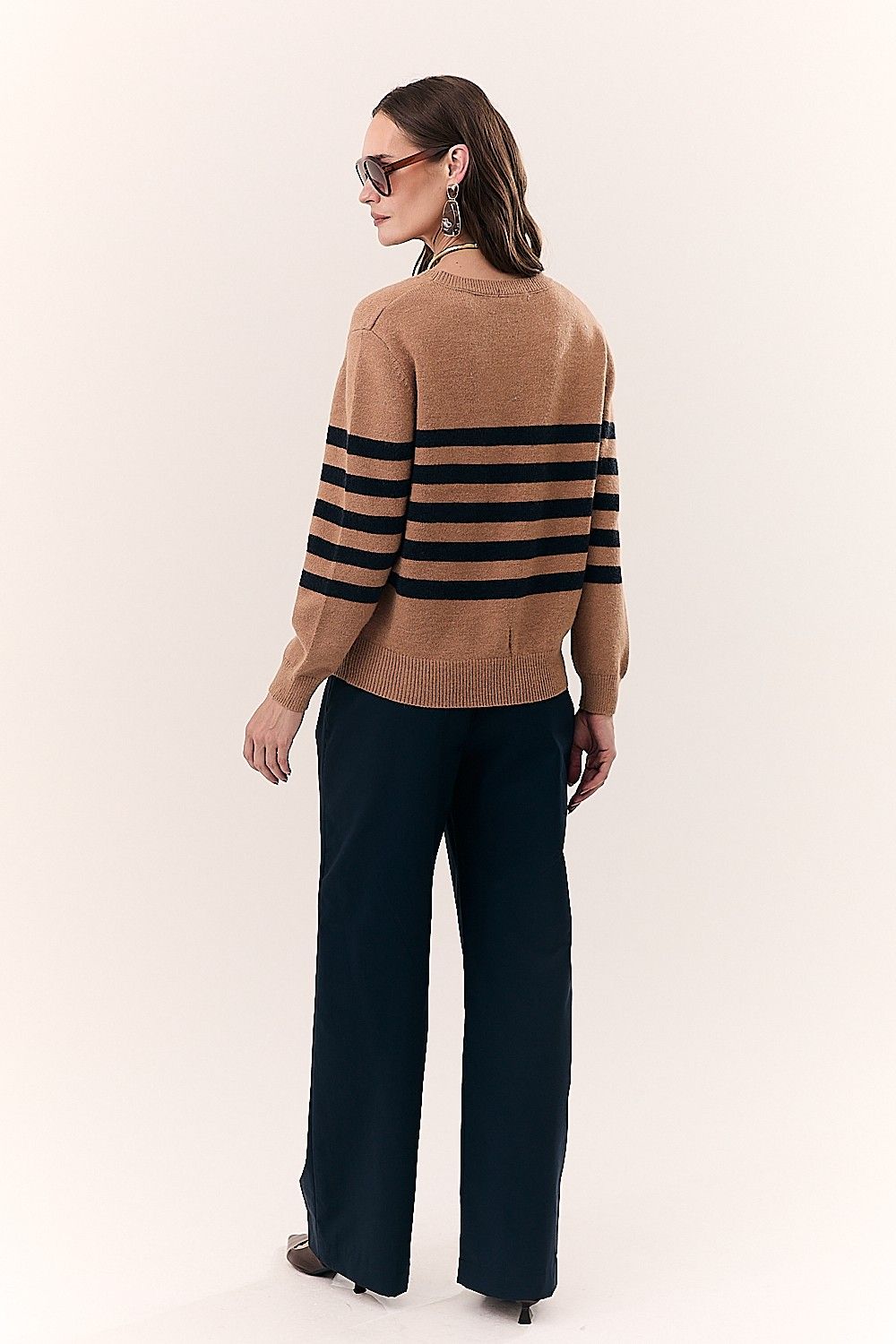 Blusa Feminina em Tricot com Listras Manga Longa Marta