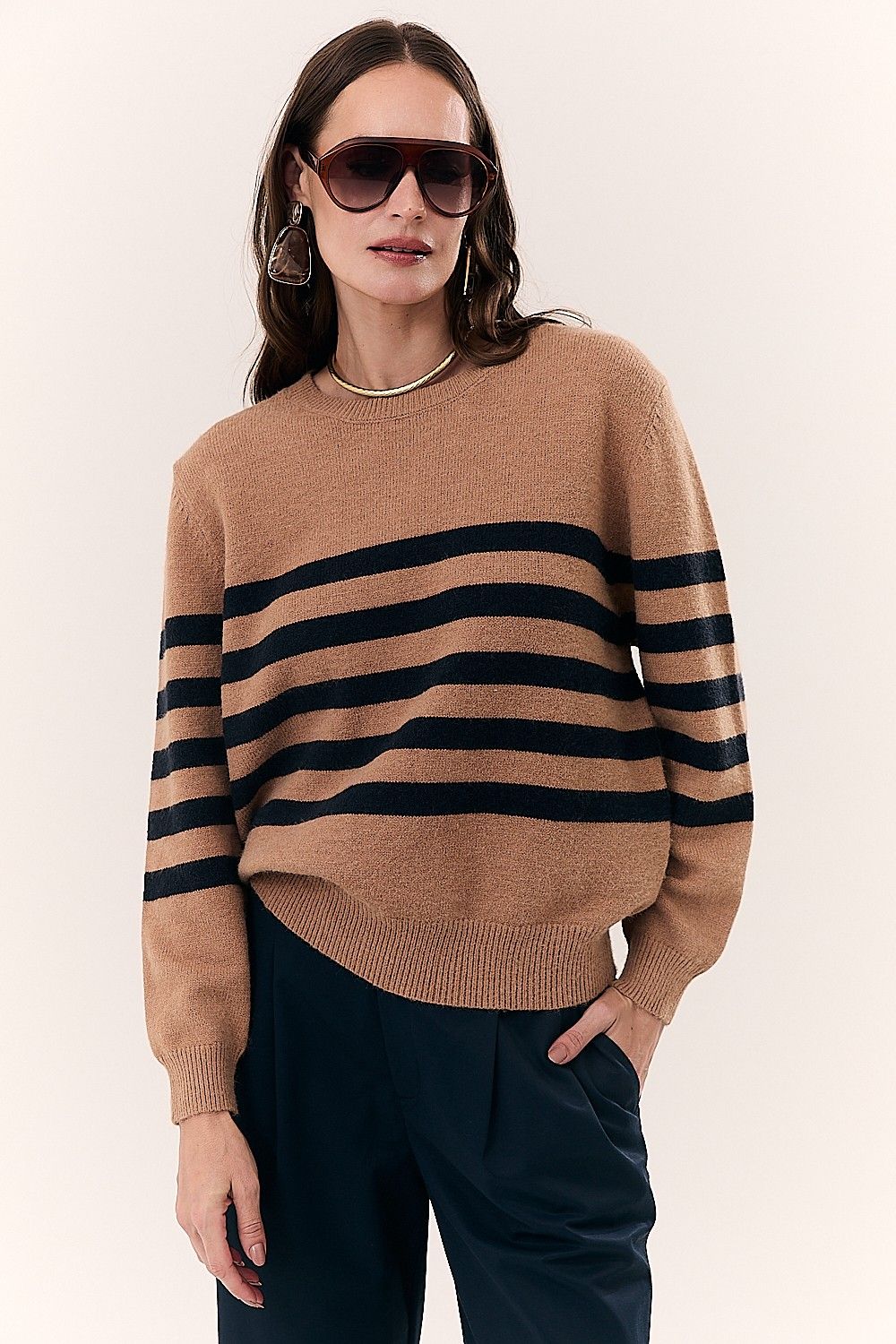 Blusa Feminina em Tricot com Listras Manga Longa Marta