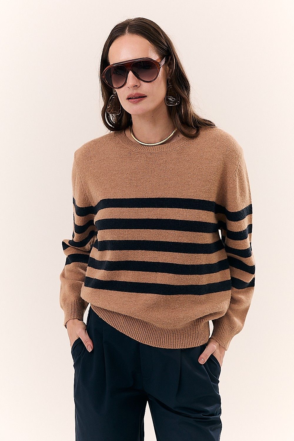 Blusa Feminina em Tricot com Listras Manga Longa Marta