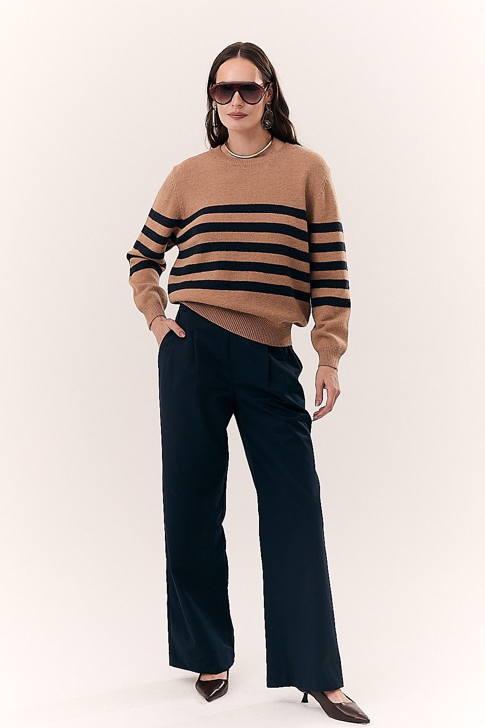 Blusa Feminina em Tricot com Listras Manga Longa Marta