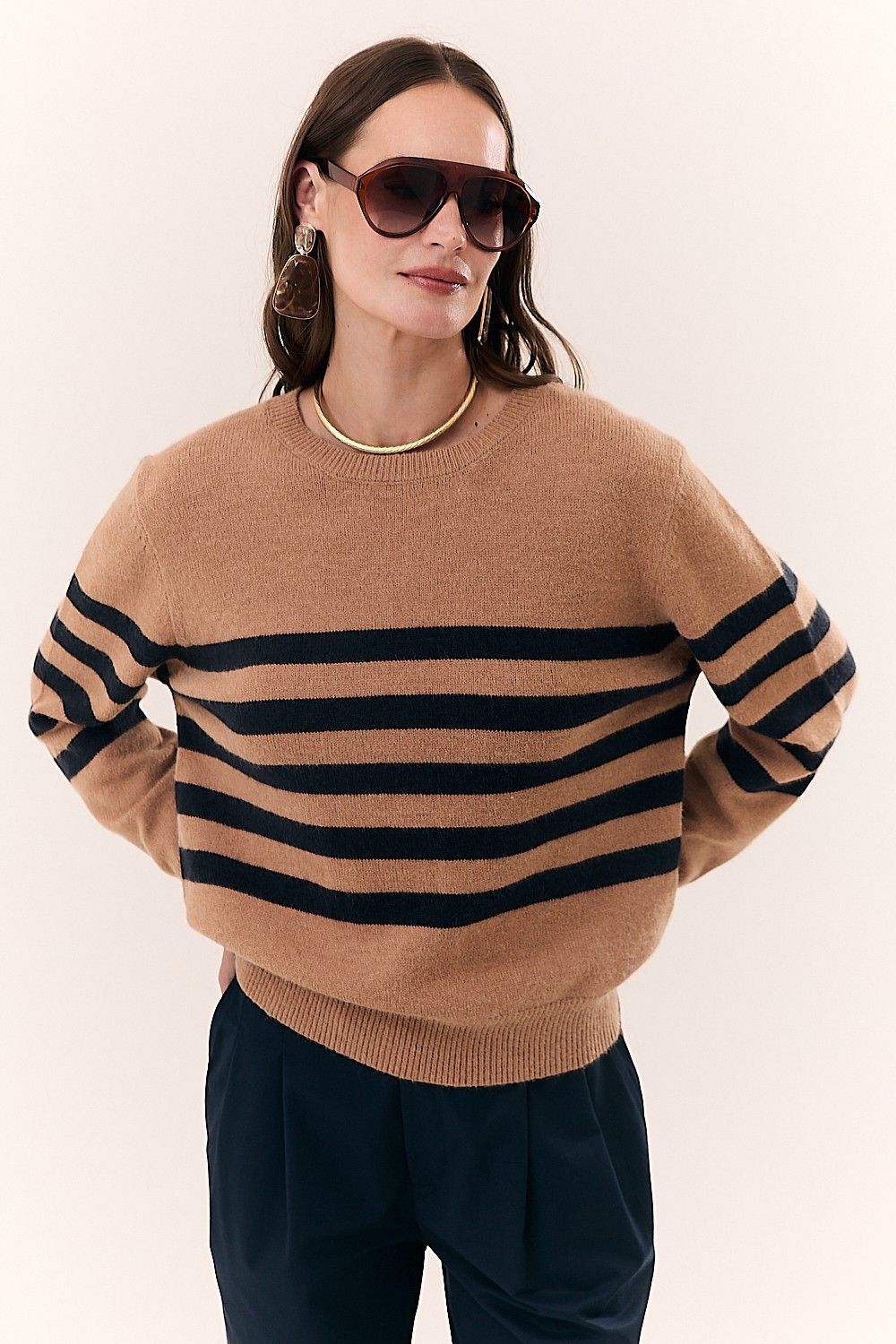 Blusa Feminina em Tricot com Listras Manga Longa Marta