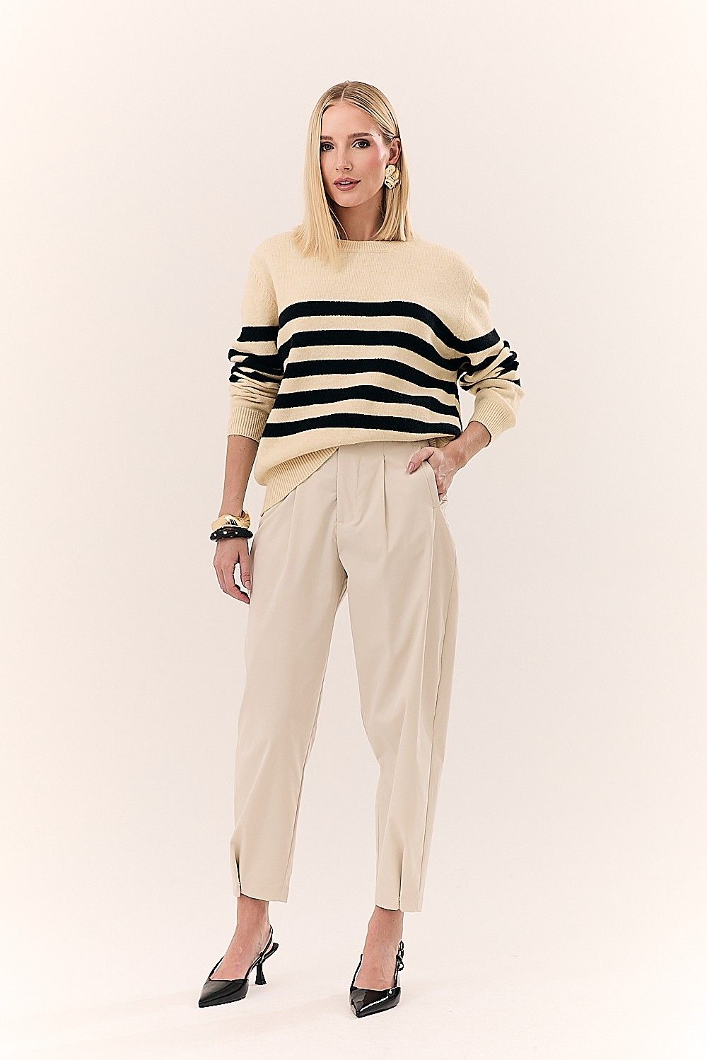 Blusa Feminina em Tricot com Listras Manga Longa Marta