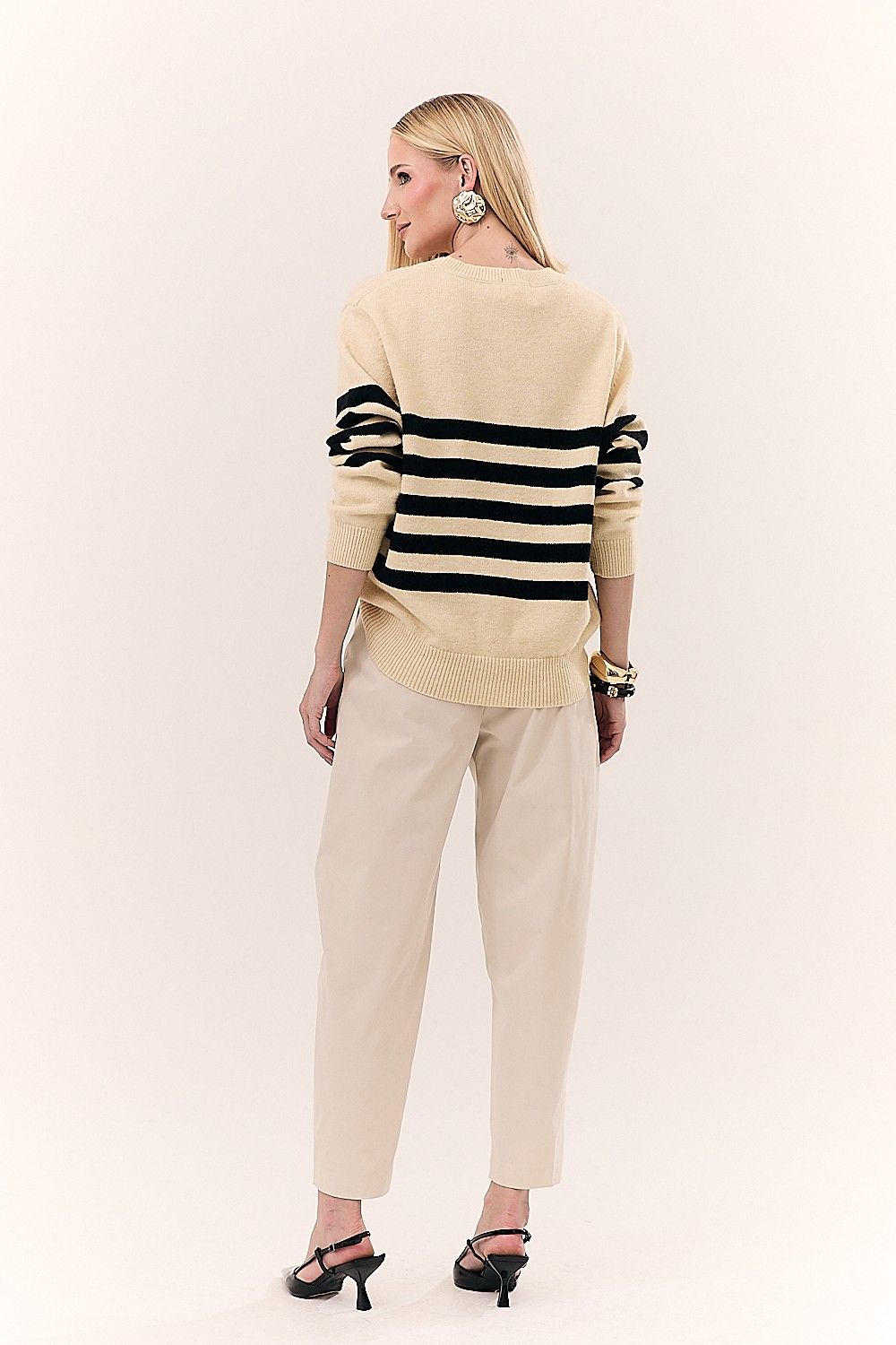 Blusa Feminina em Tricot com Listras Manga Longa Marta