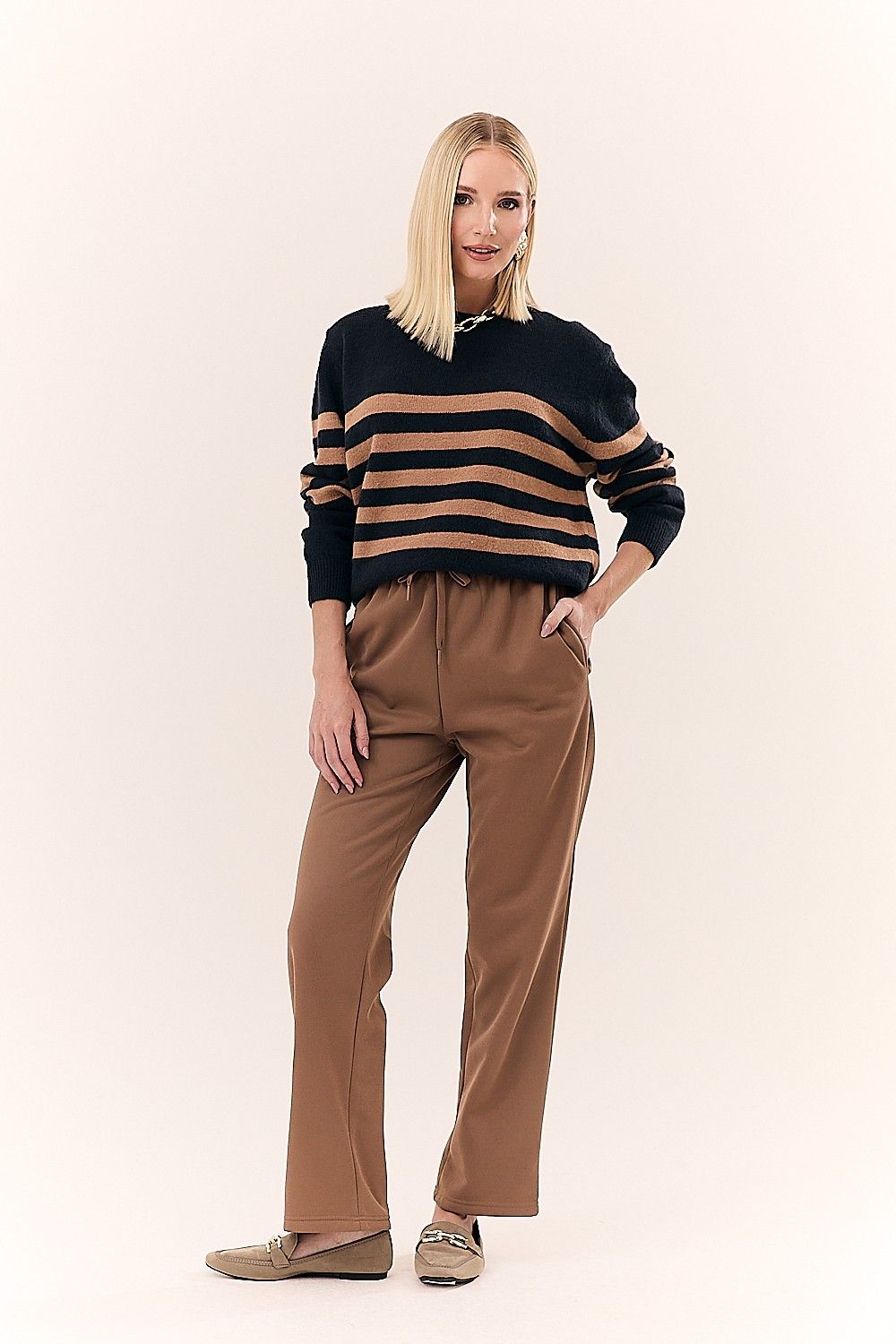 Blusa Feminina em Tricot com Listras Manga Longa Marta
