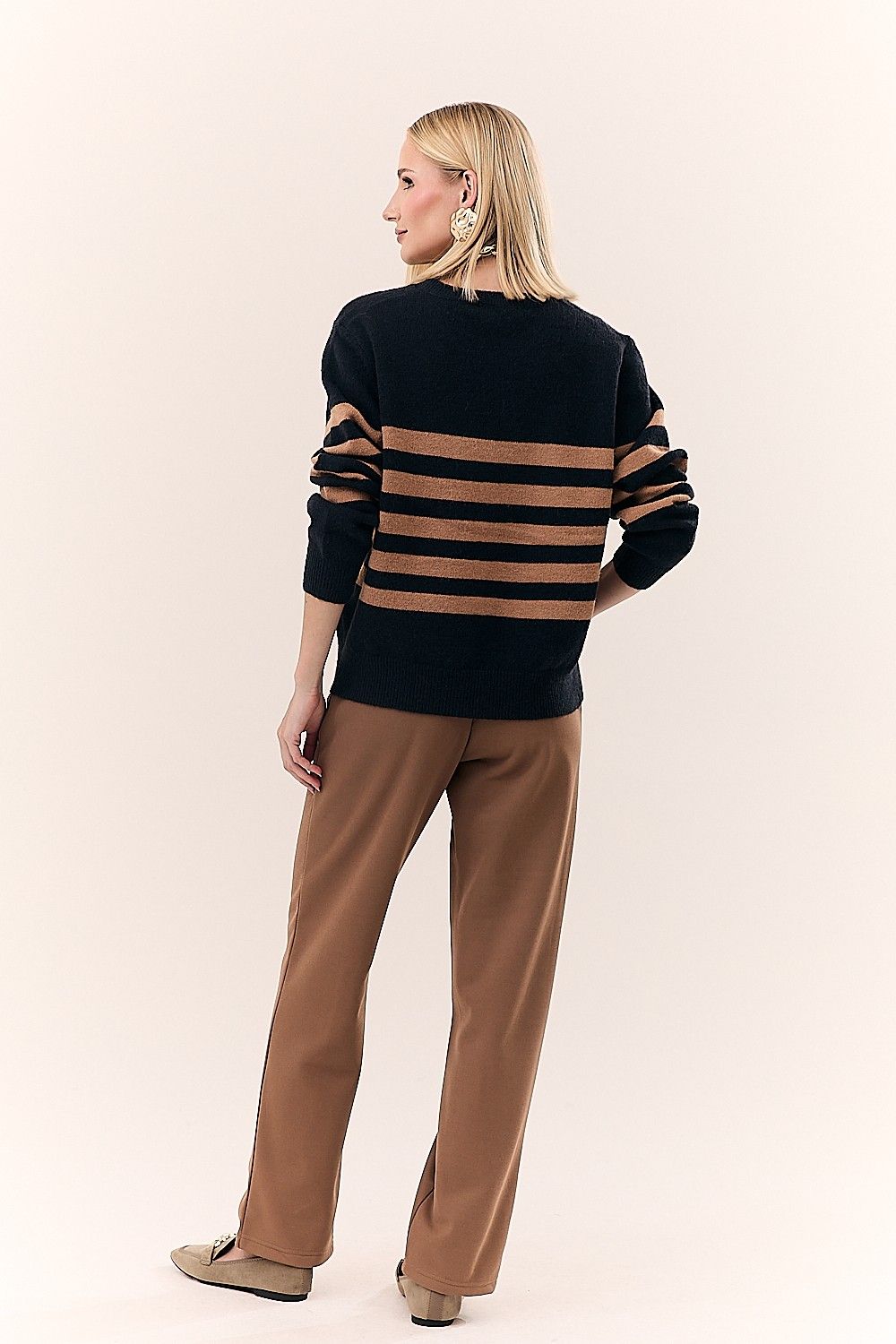 Blusa Feminina em Tricot com Listras Manga Longa Marta