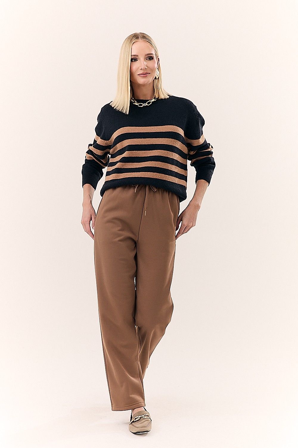 Blusa Feminina em Tricot com Listras Manga Longa Marta