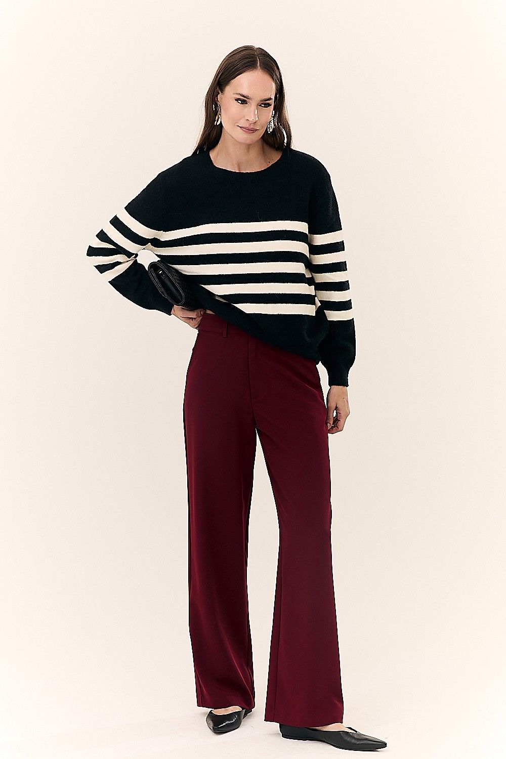 Blusa Feminina em Tricot com Listras Manga Longa Marta
