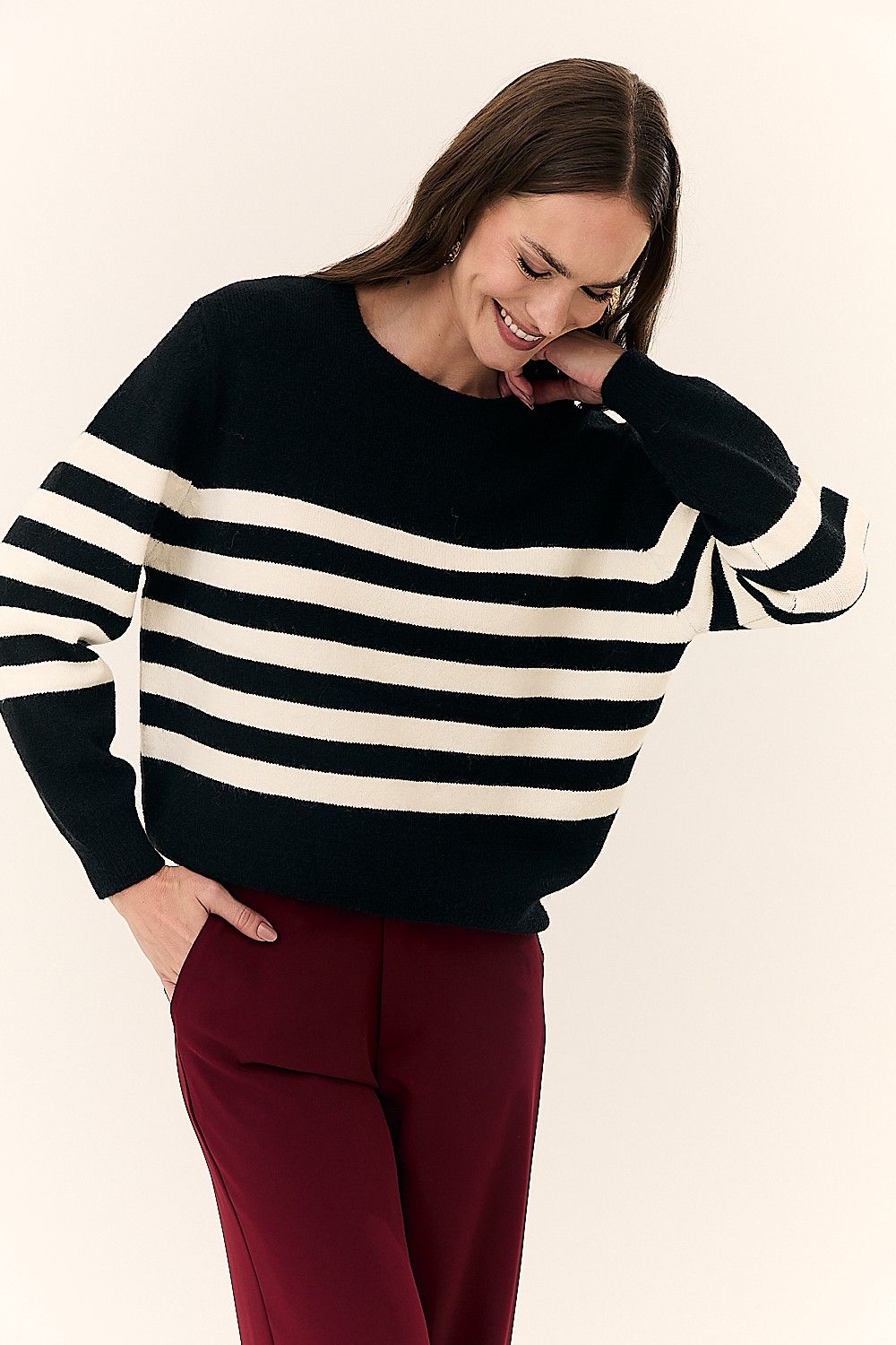 Blusa Feminina em Tricot com Listras Manga Longa Marta