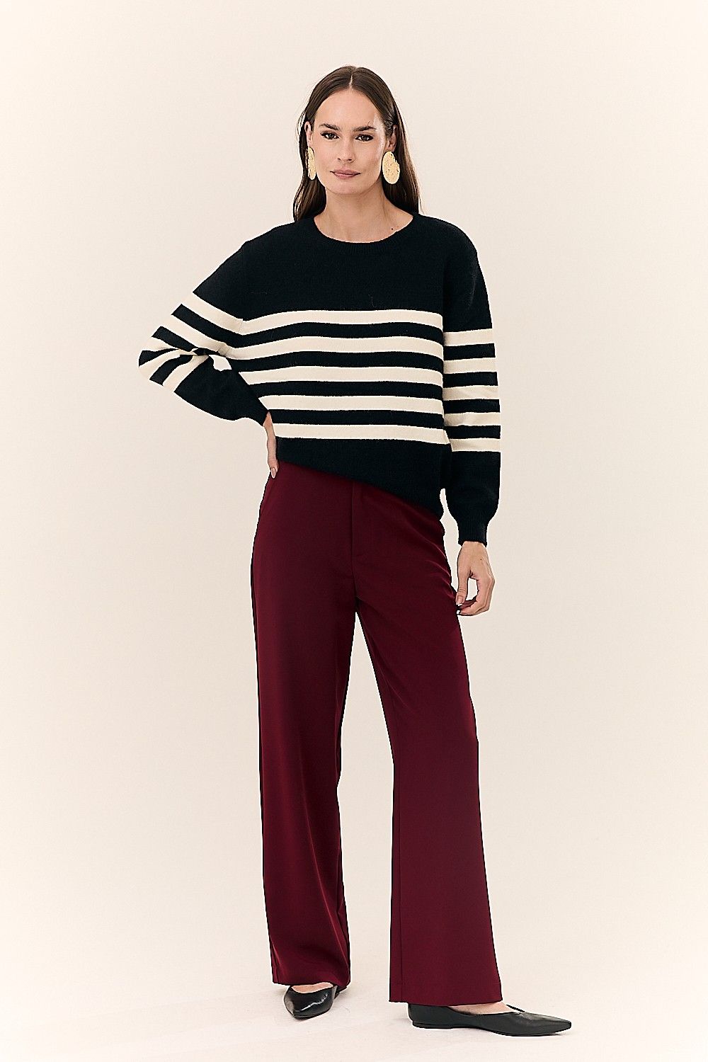 Blusa Feminina em Tricot com Listras Manga Longa Marta