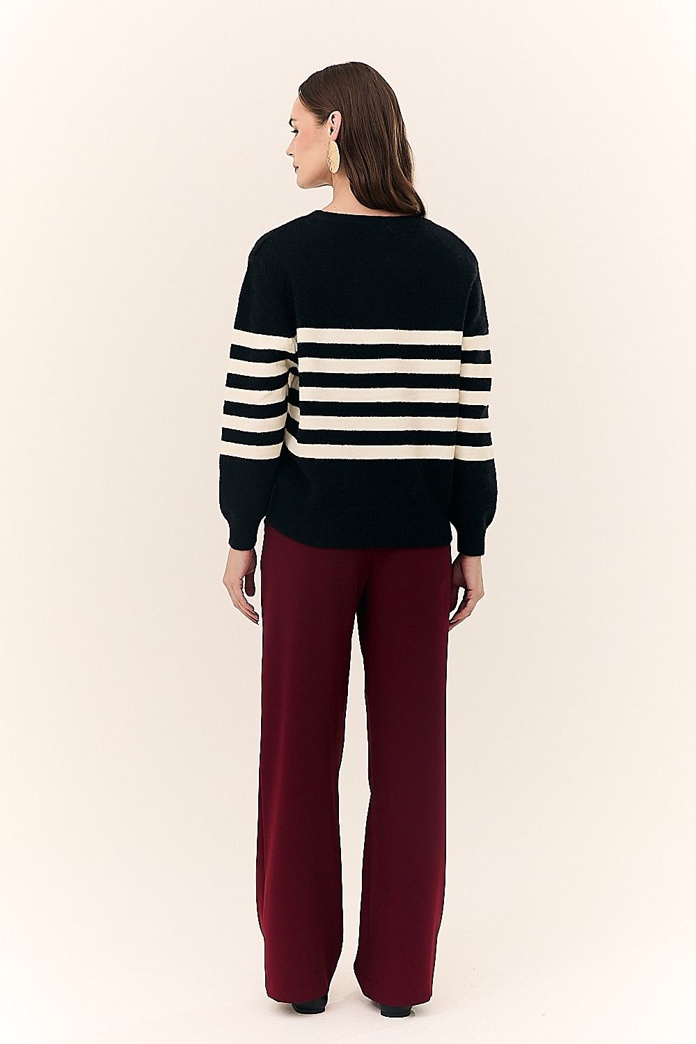 Blusa Feminina em Tricot com Listras Manga Longa Marta