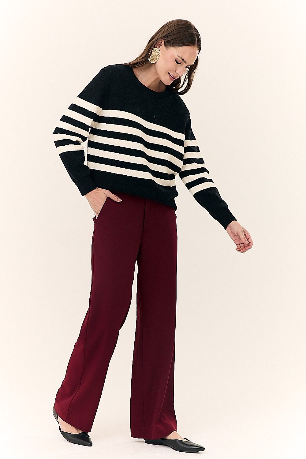 Blusa Feminina em Tricot com Listras Manga Longa Marta