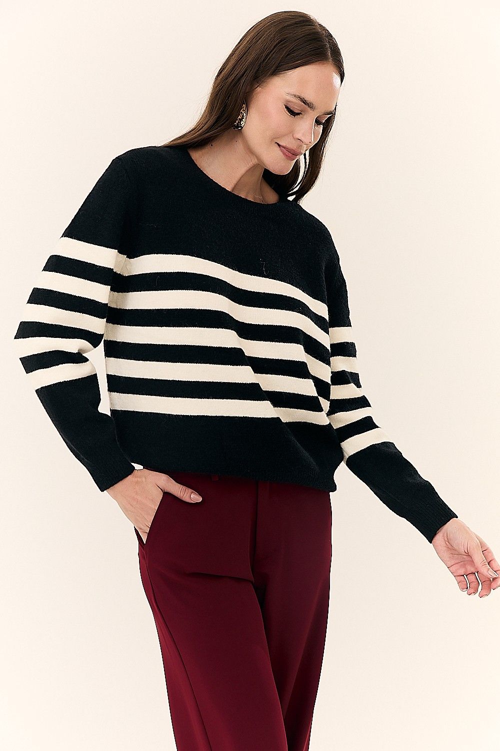 Blusa Feminina em Tricot com Listras Manga Longa Marta