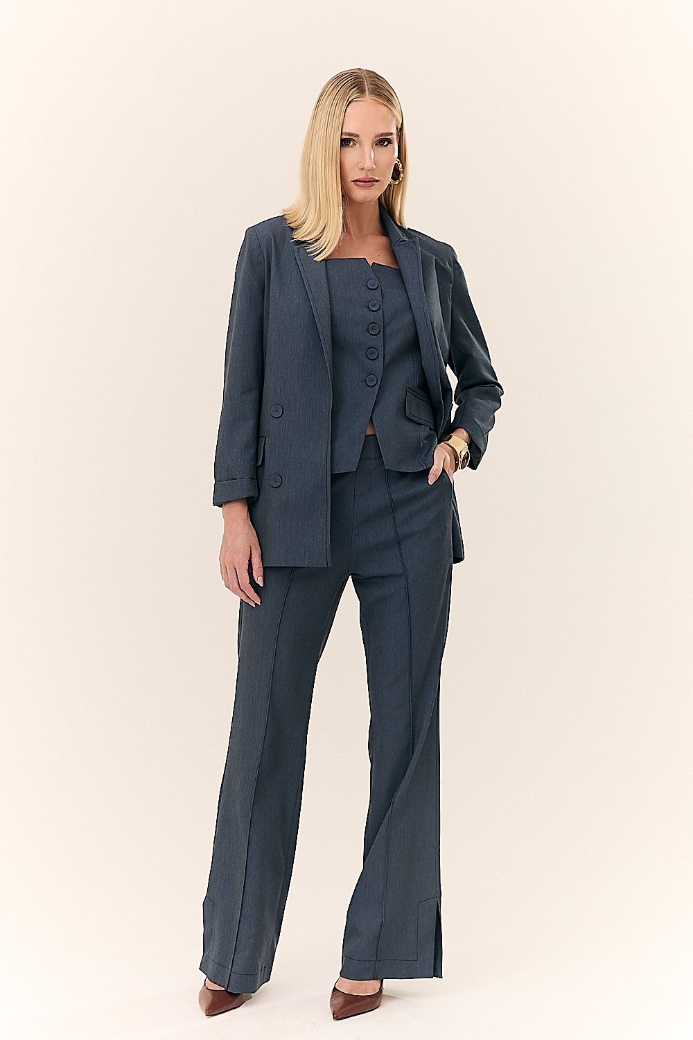 Blazer Alfaiataria Pespontado Detalhe Bolsos Carla