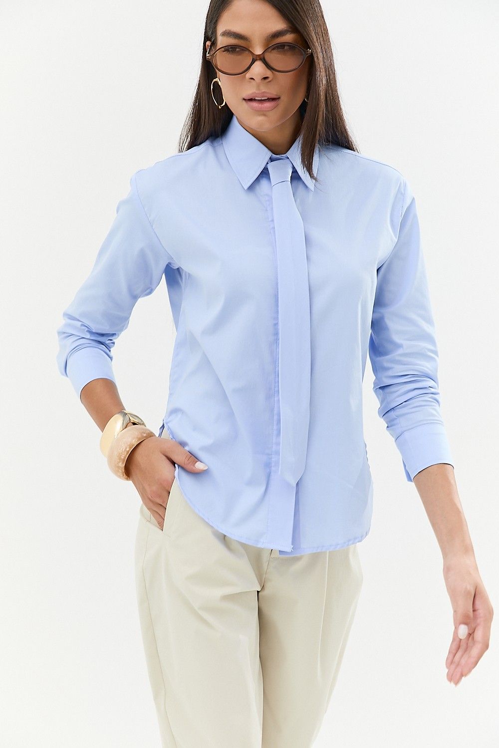 Camisa Tricoline Feminina com Gravata Nina