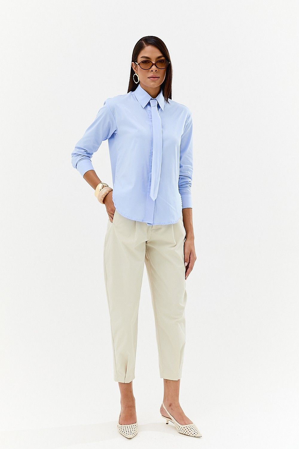 Camisa Tricoline Feminina com Gravata Nina