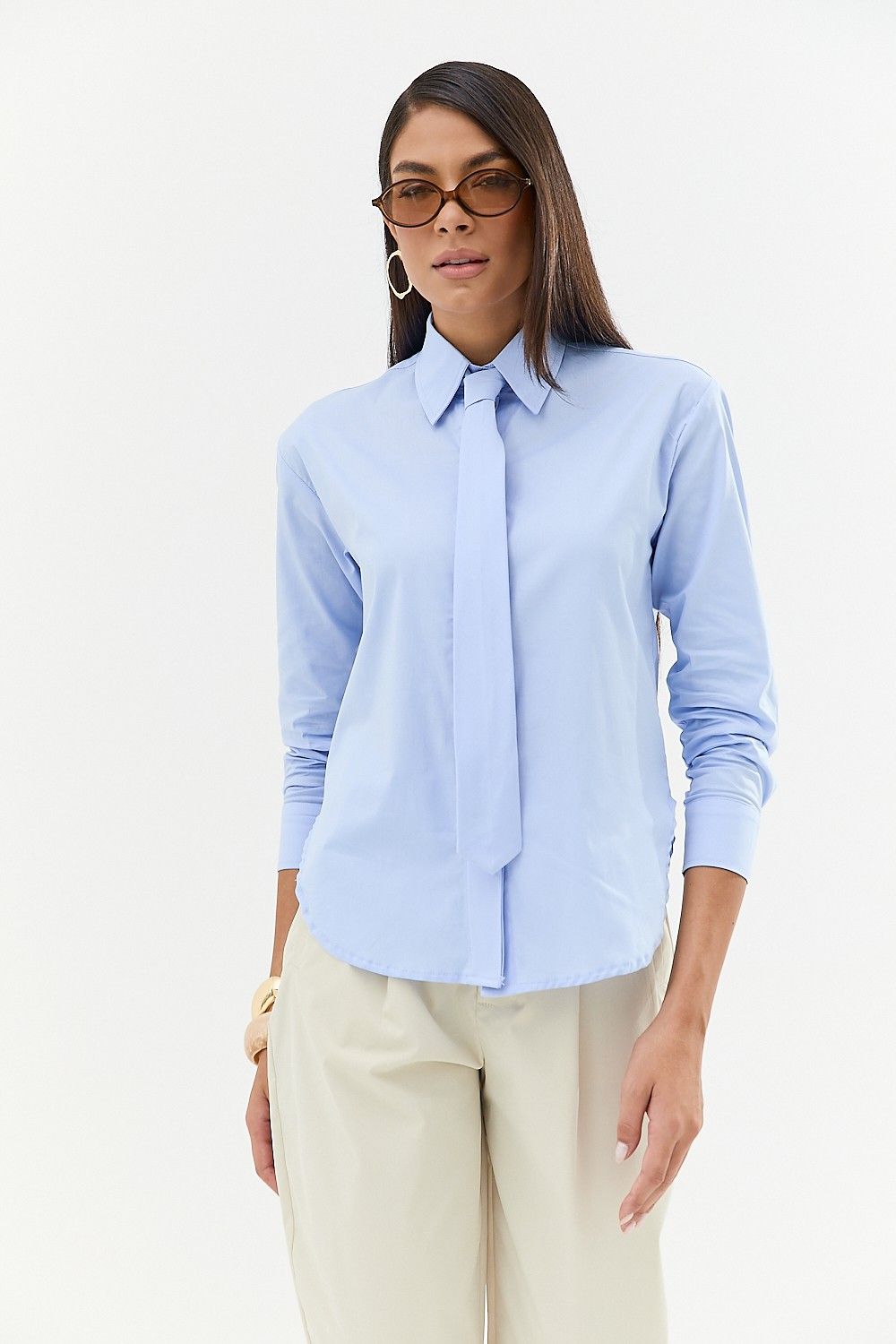 Camisa Tricoline Feminina com Gravata Nina