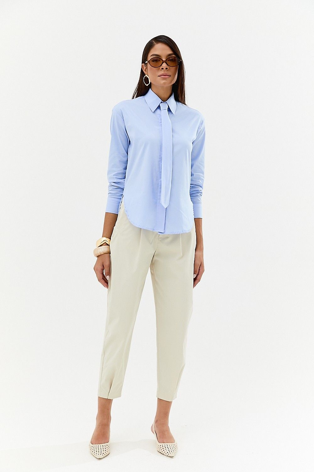 Camisa Tricoline Feminina com Gravata Nina