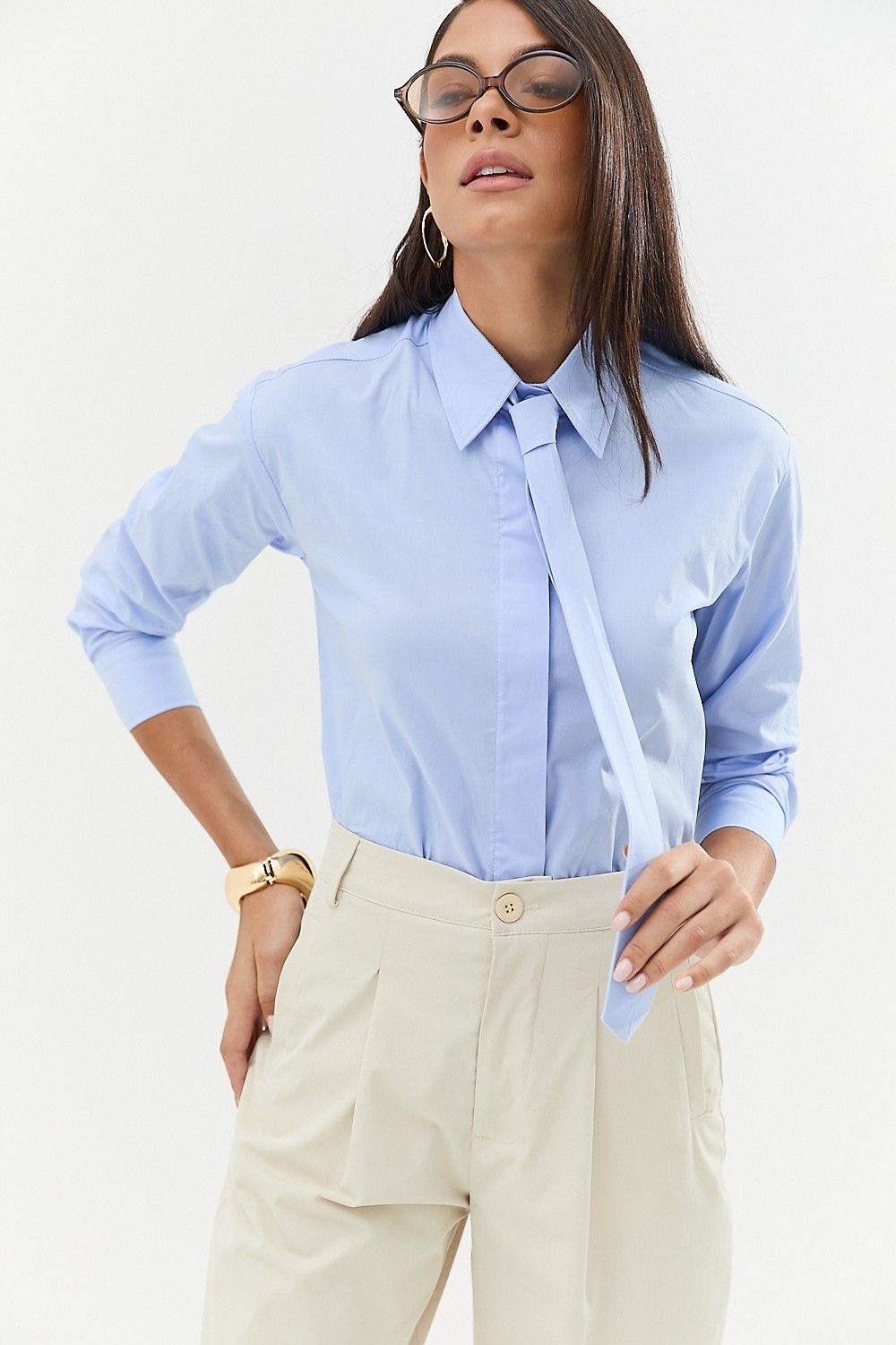 Camisa Tricoline Feminina com Gravata Nina