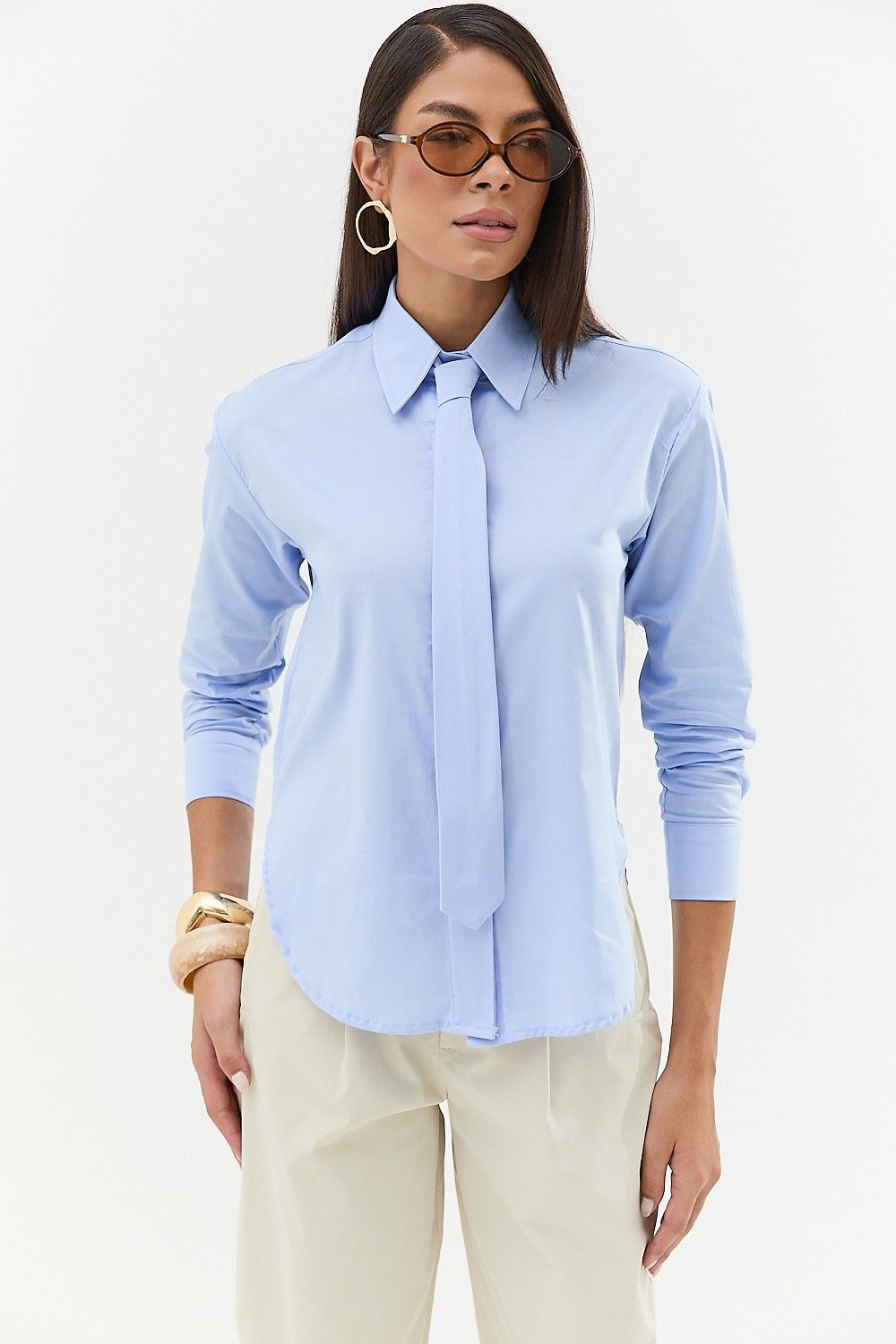 Camisa Tricoline Feminina com Gravata Nina