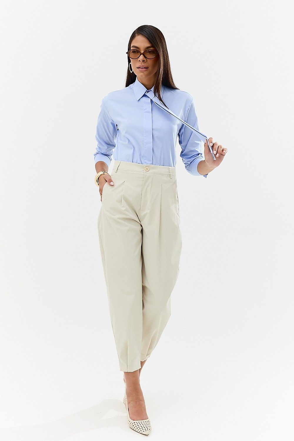 Camisa Tricoline Feminina com Gravata Nina