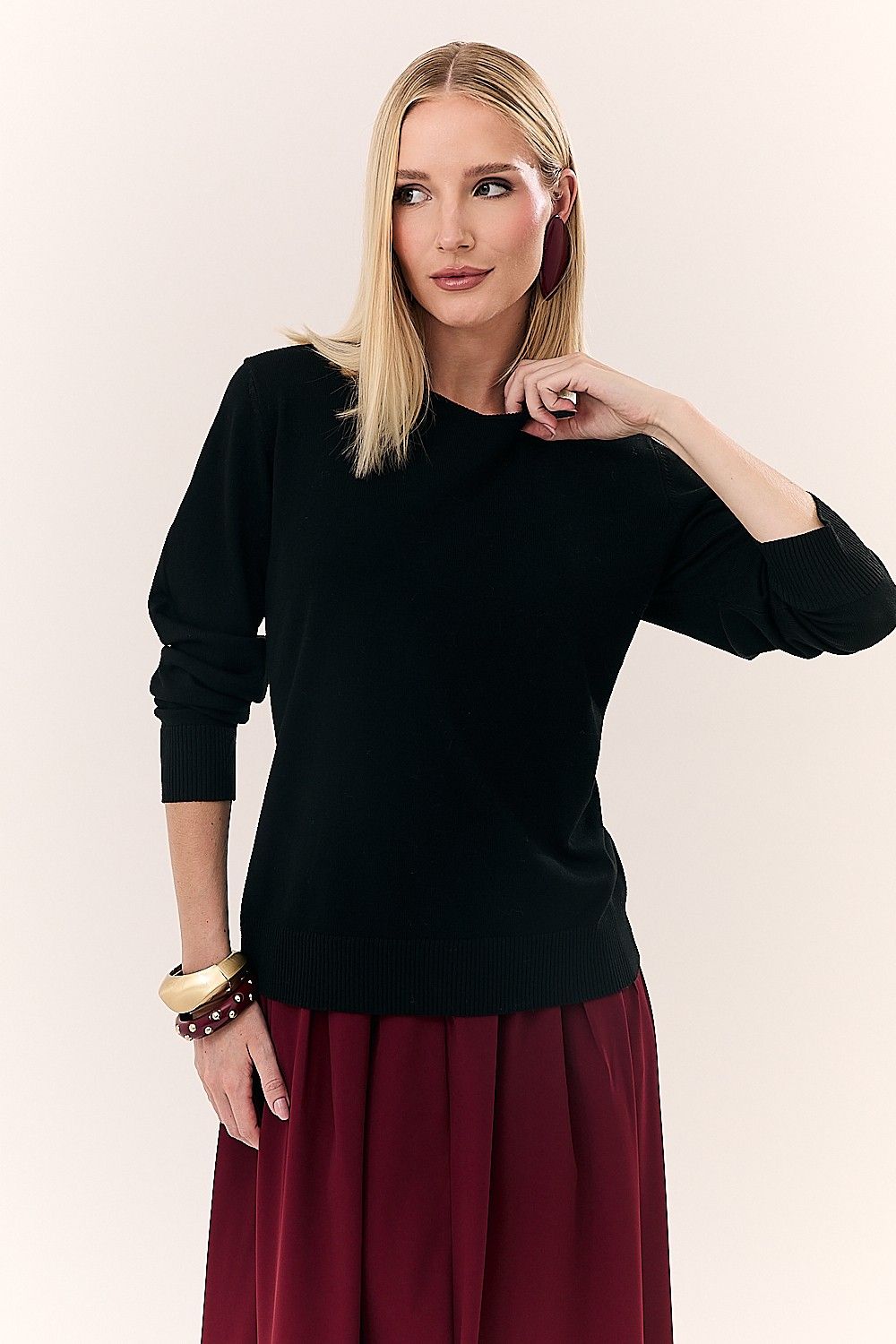 Blusa Feminina Básica Tricot e Detalhes Canelados Nair