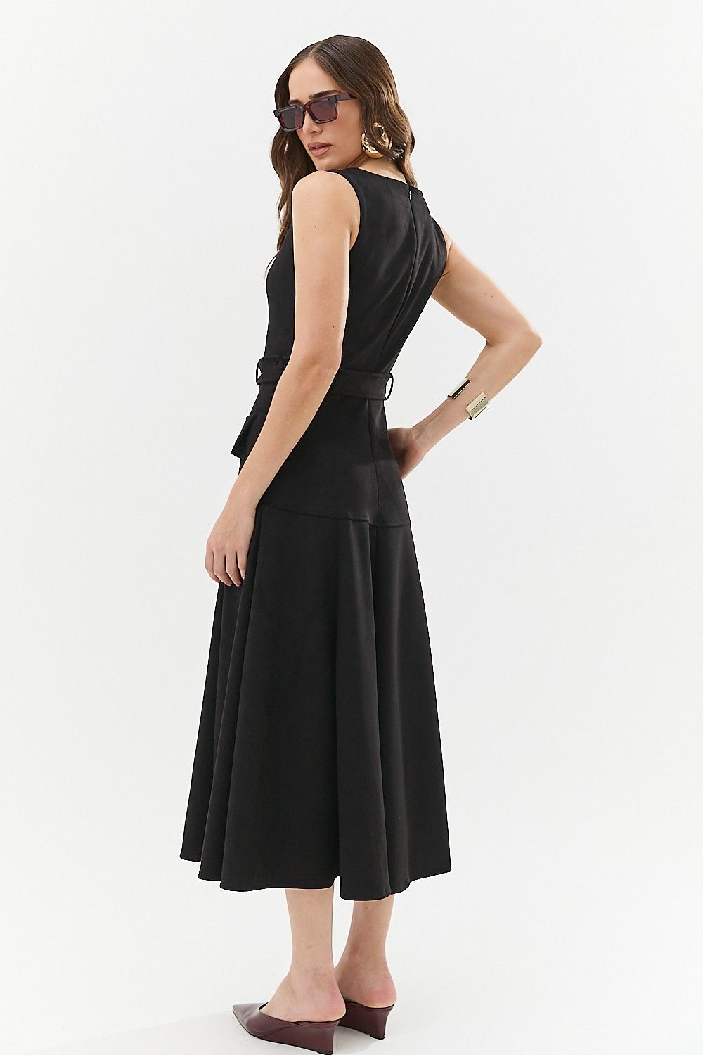 Vestido Midi Suede com Bolsos e Cinto Pietra