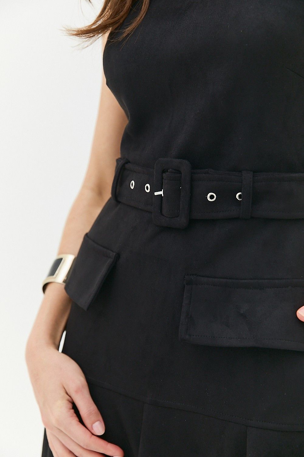 Vestido Midi Suede com Bolsos e Cinto Pietra