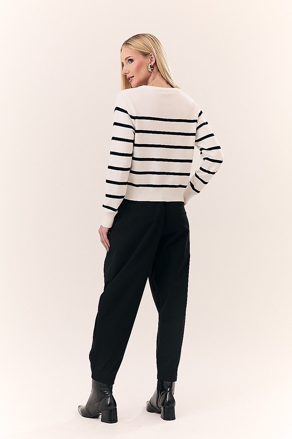 Blusa Feminina Tricot Listras e Botões Manga Longa Rochelly