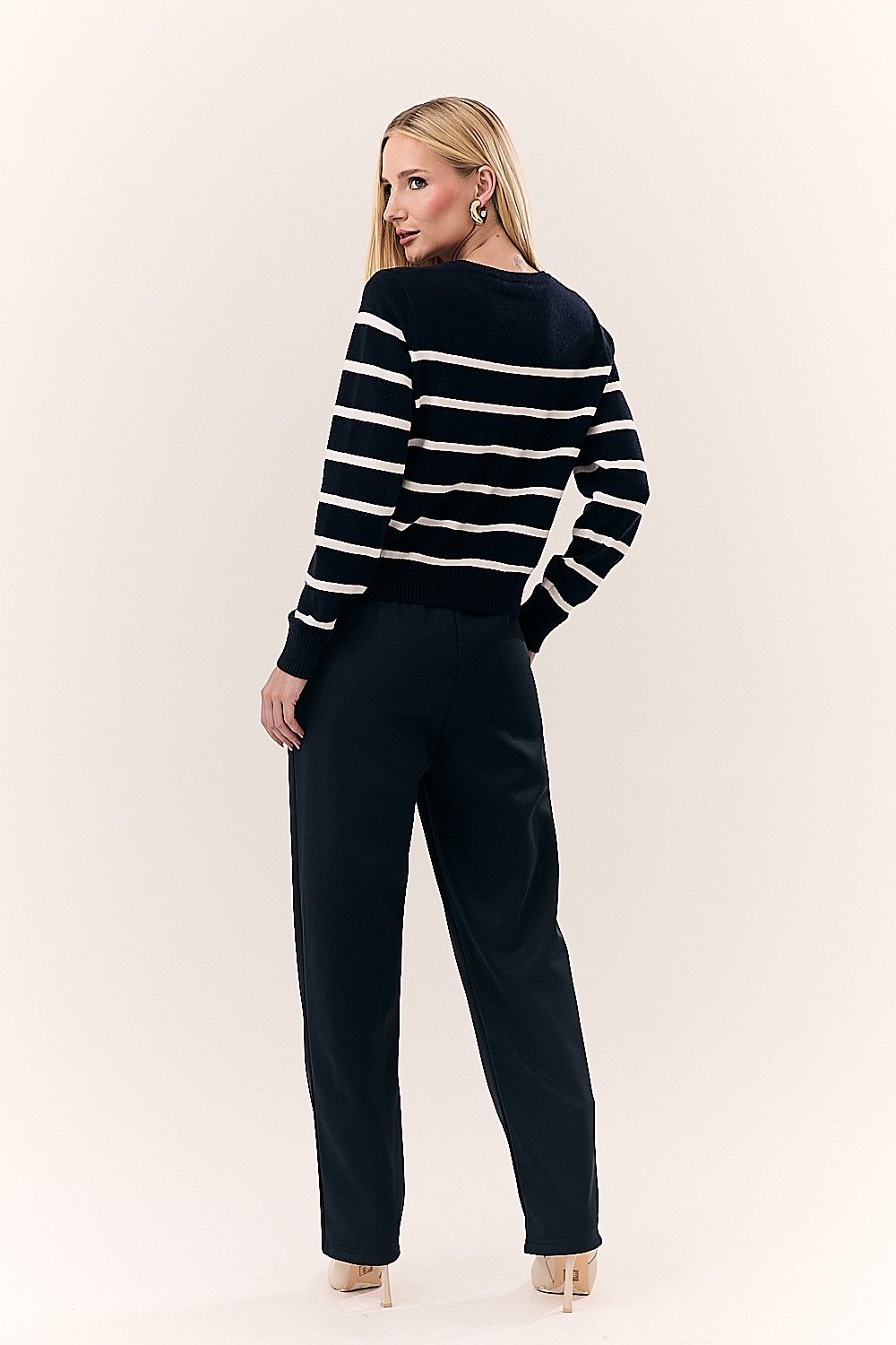 Blusa Feminina Tricot Listras e Botões Manga Longa Rochelly