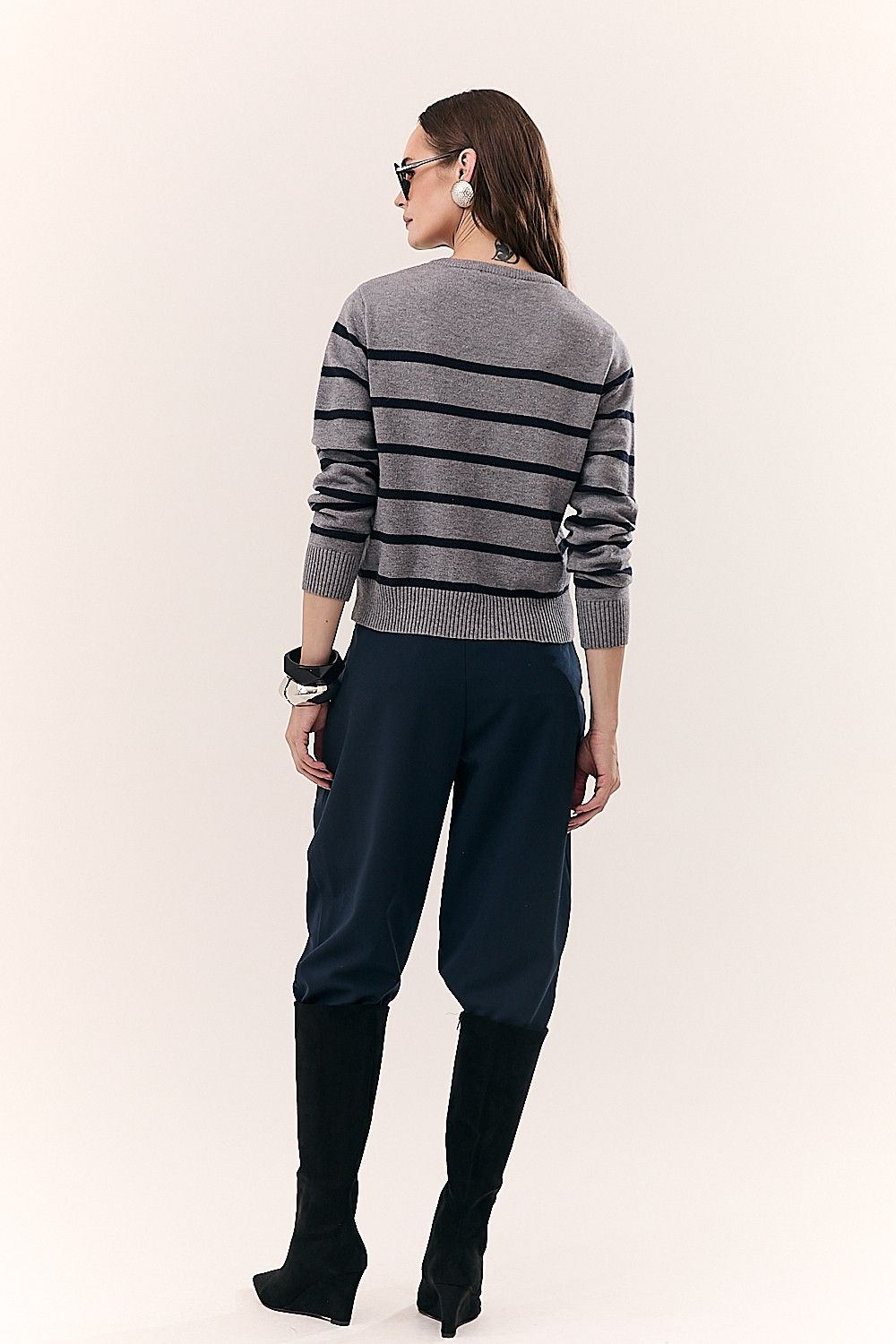 Blusa Feminina Tricot Listras e Botões Manga Longa Rochelly