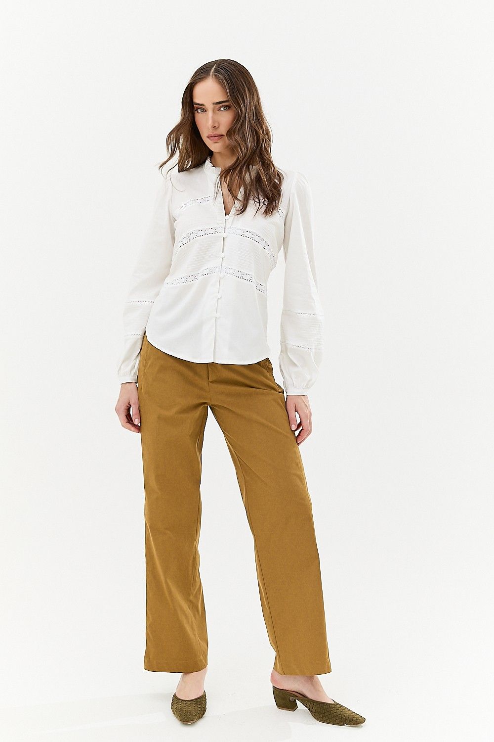 Camisa Tricoline com Botões e Renda Nina