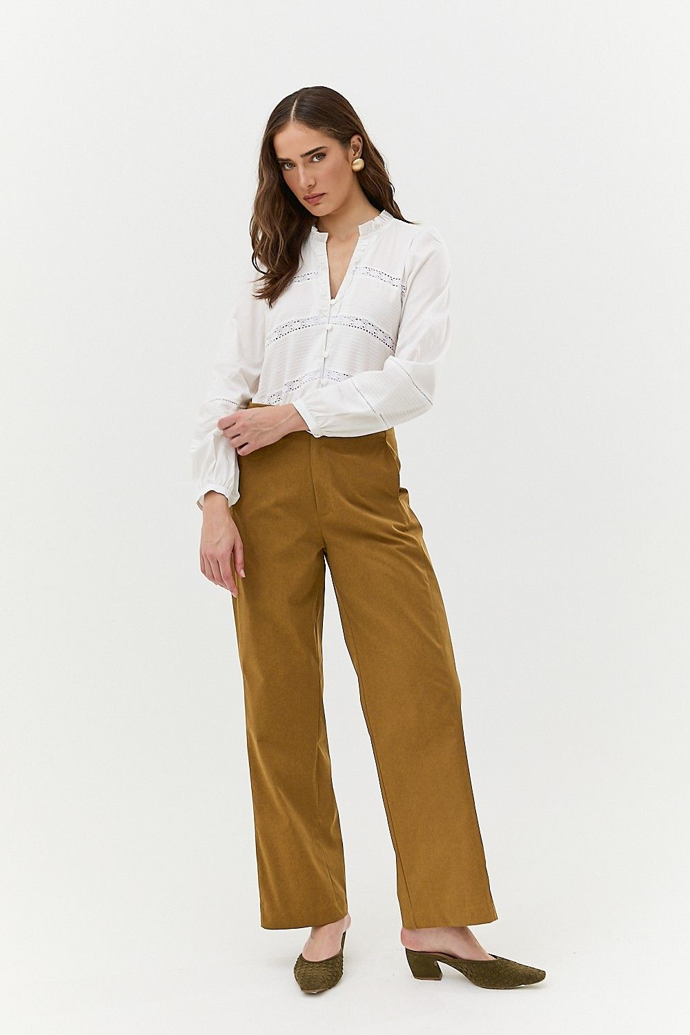 Camisa Tricoline com Botões e Renda Nina