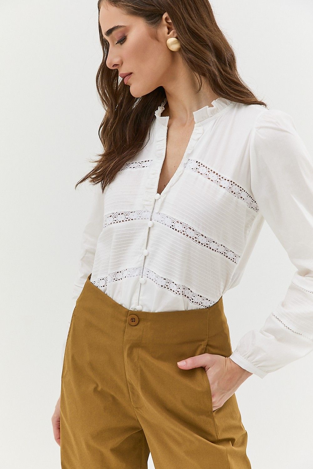 Camisa Tricoline com Botões e Renda Nina