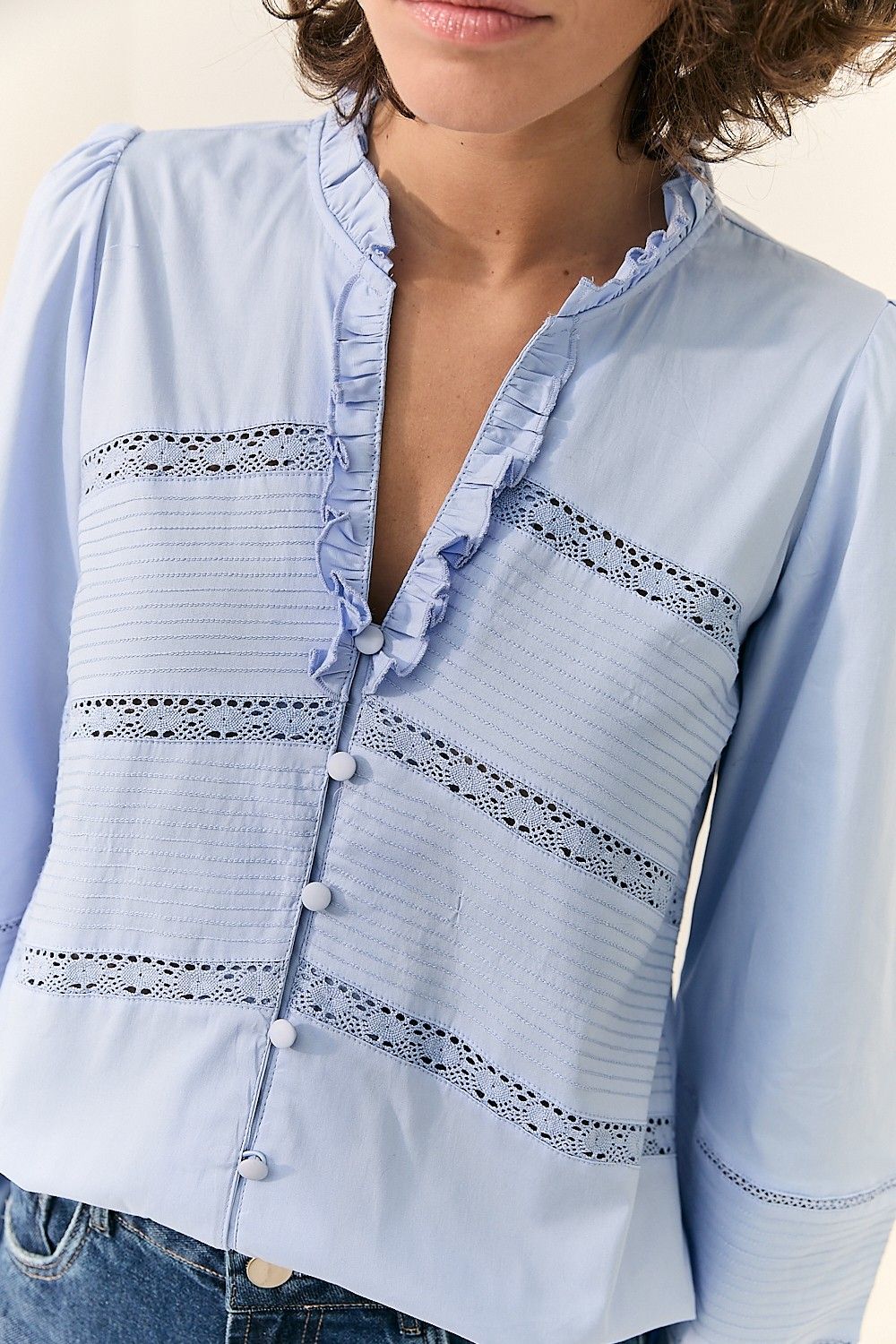 Camisa Tricoline com Botões e Renda Nina