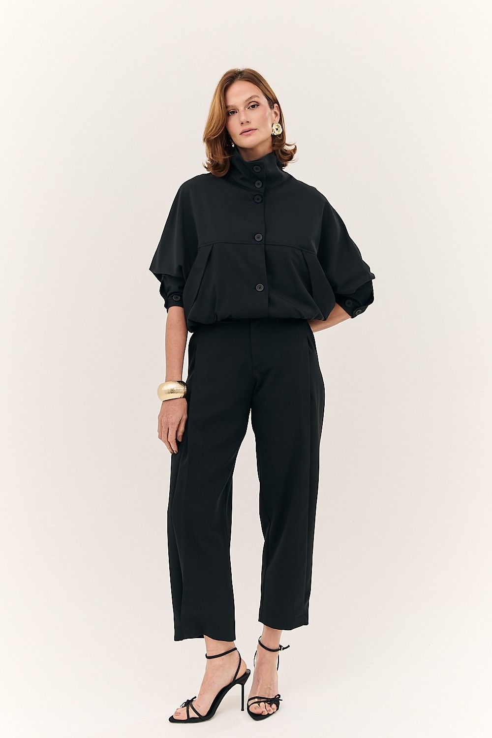 Calça Alfaiataria Barrel Cós Botões Vanessa