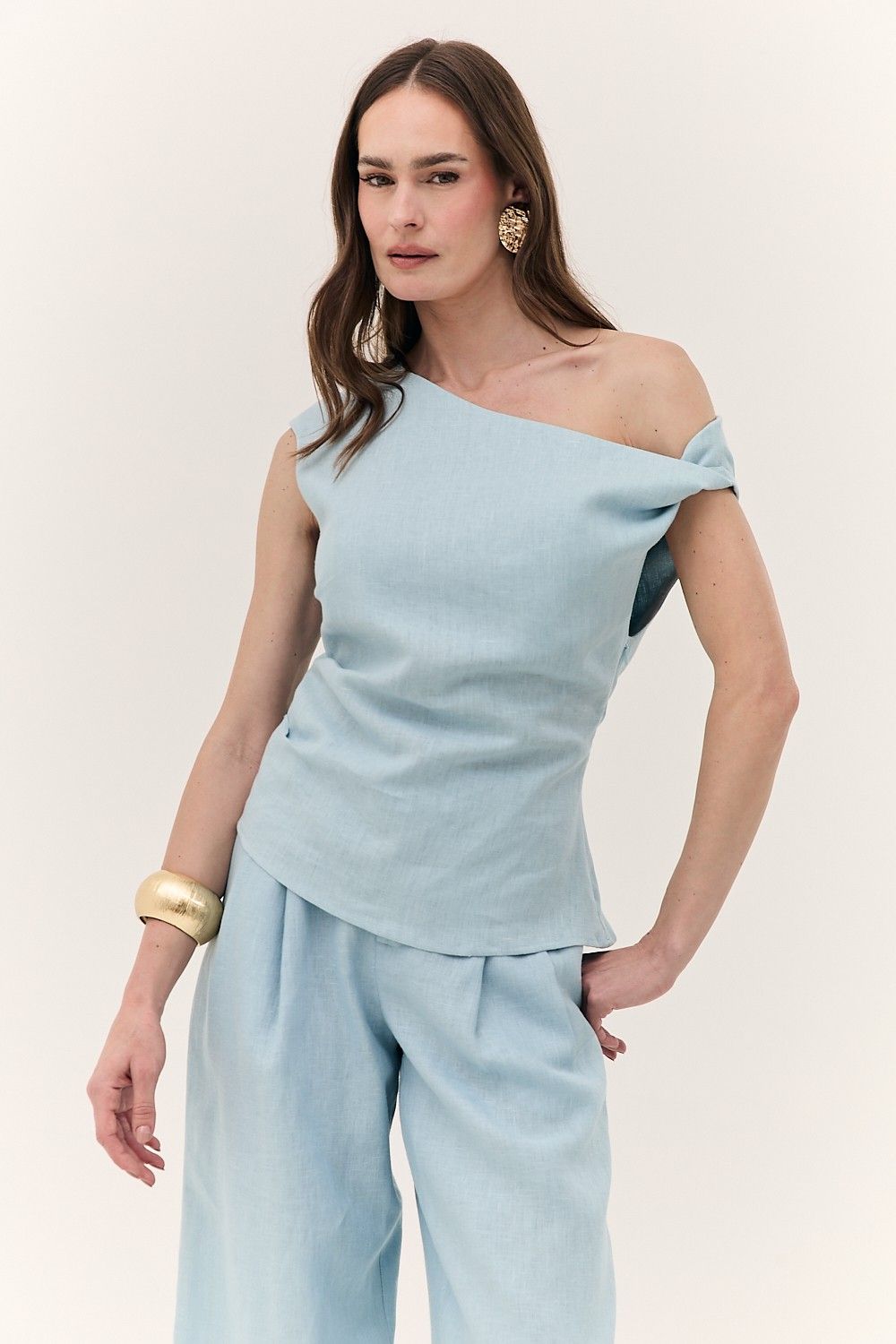 Blusa Feminina Decote Assimétrico Linho Puro Alba 