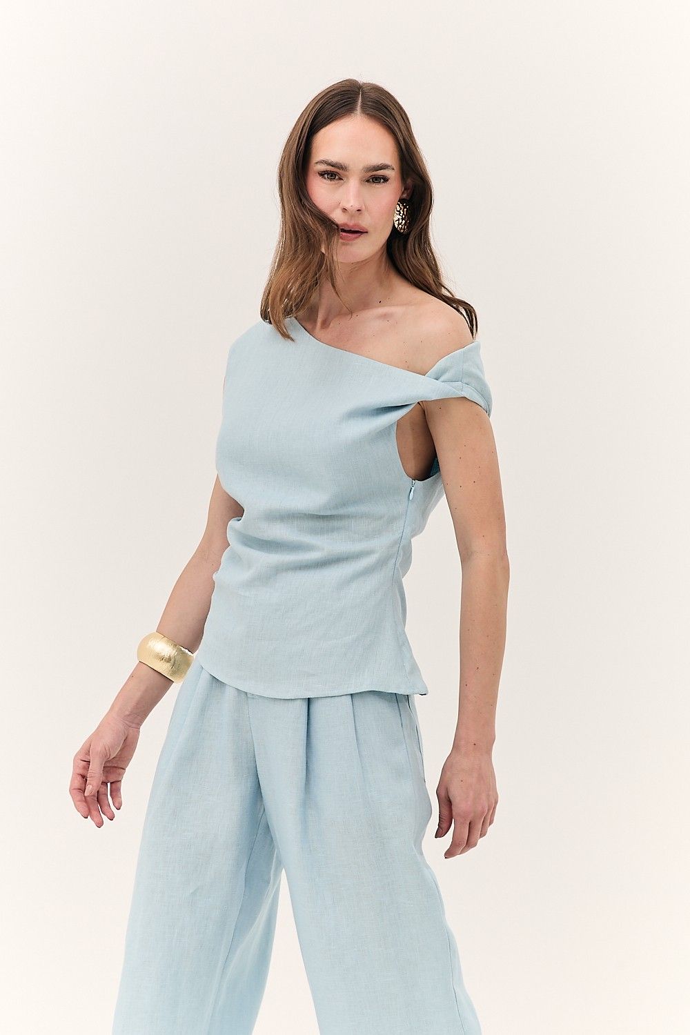 Blusa Feminina Decote Assimétrico Linho Puro Alba 