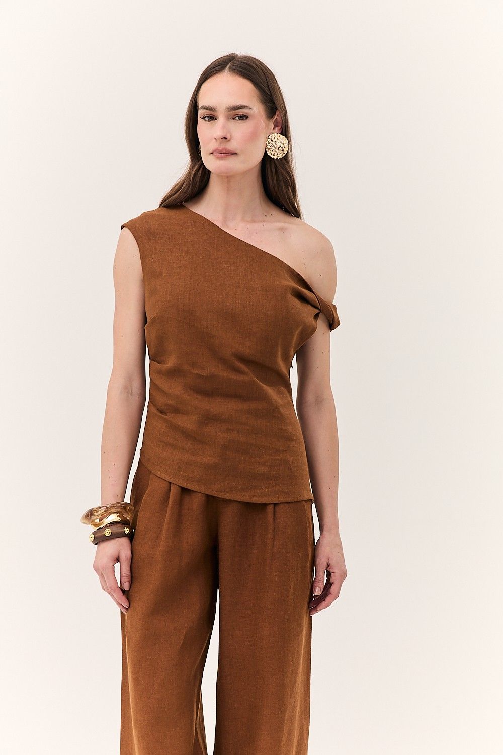 Blusa Feminina Decote Assimétrico Linho Puro Alba 