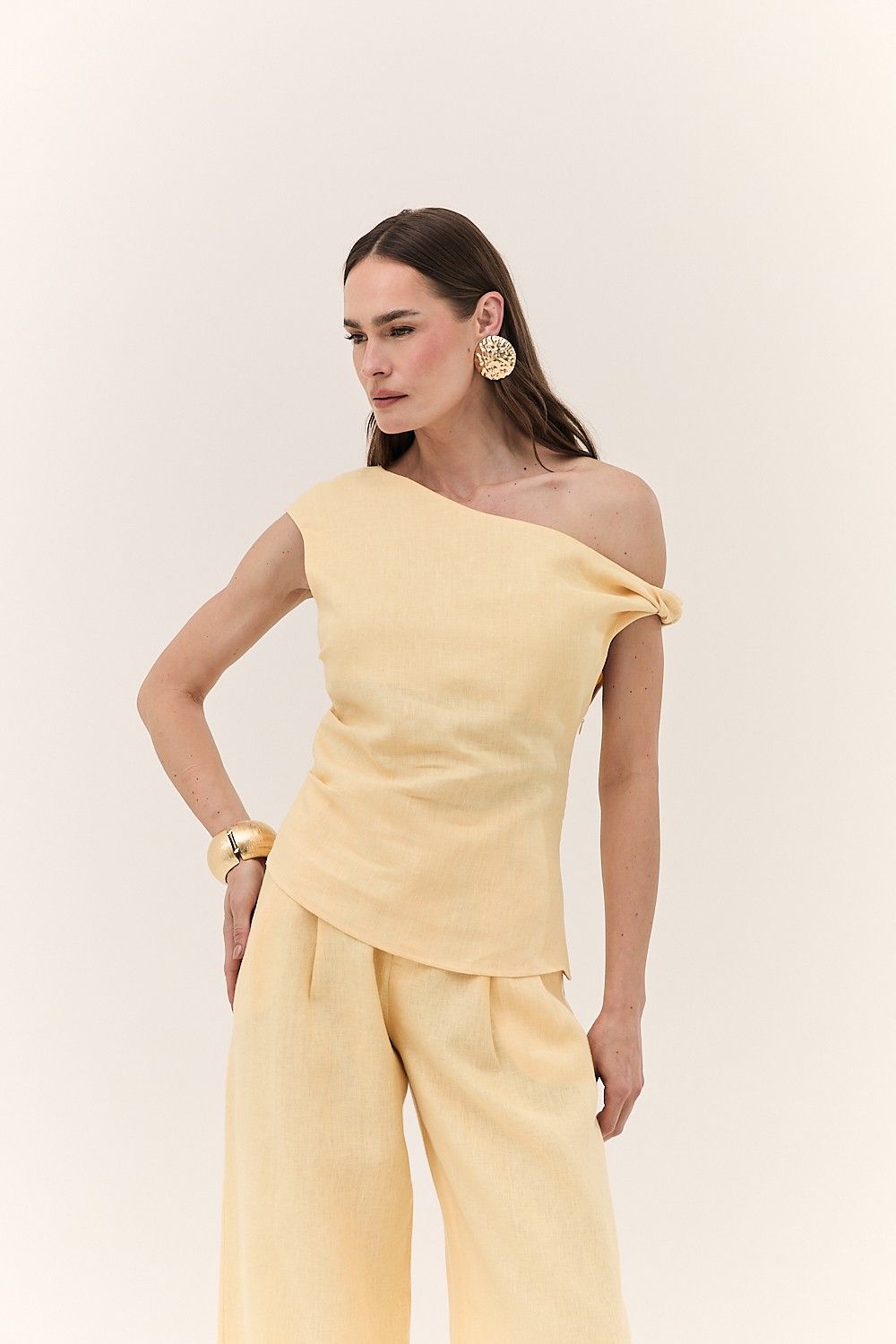 Blusa Feminina Decote Assimétrico Linho Puro Alba 