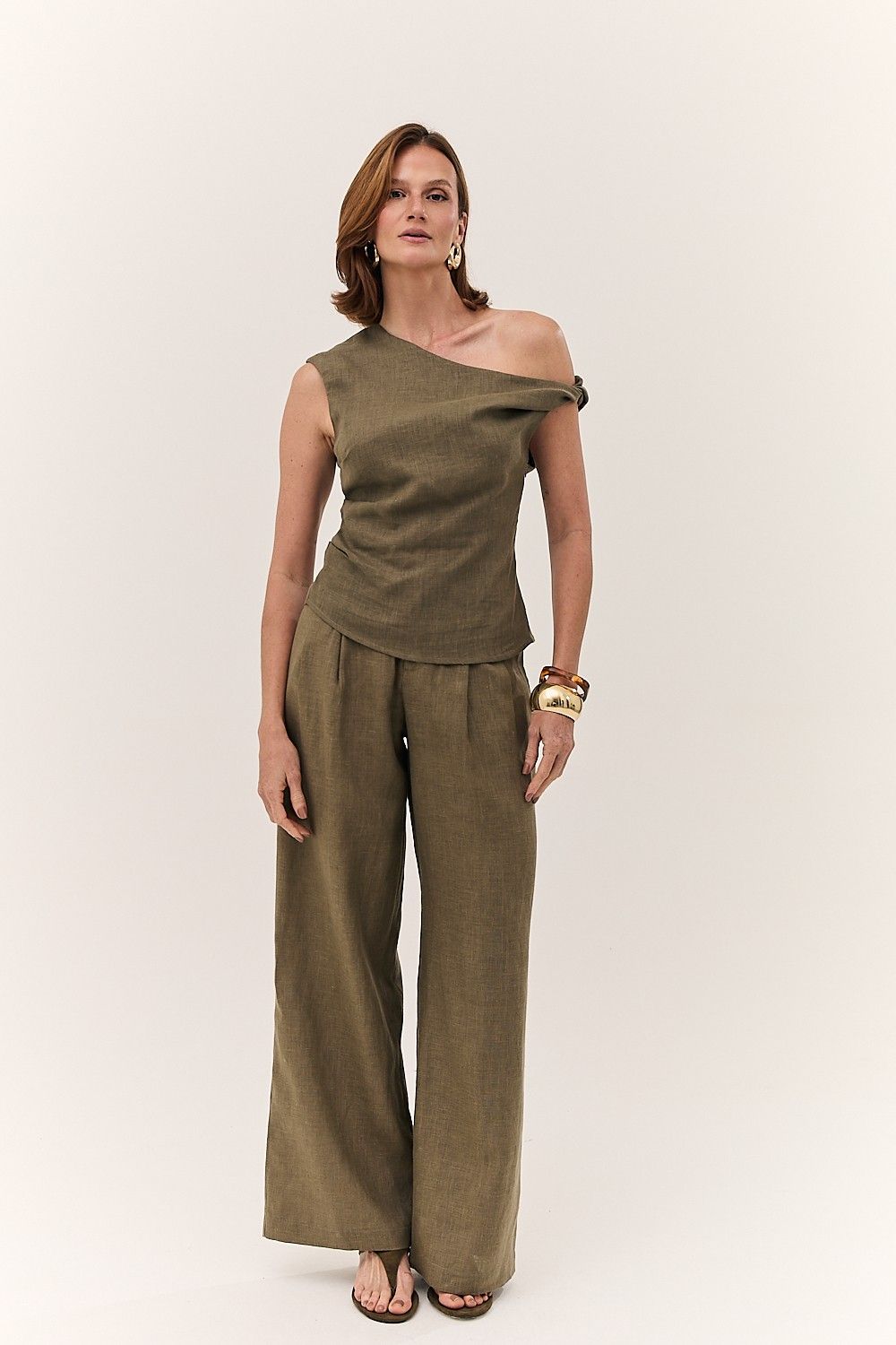 Calça Feminina Pantalona Linho Puro Alba
