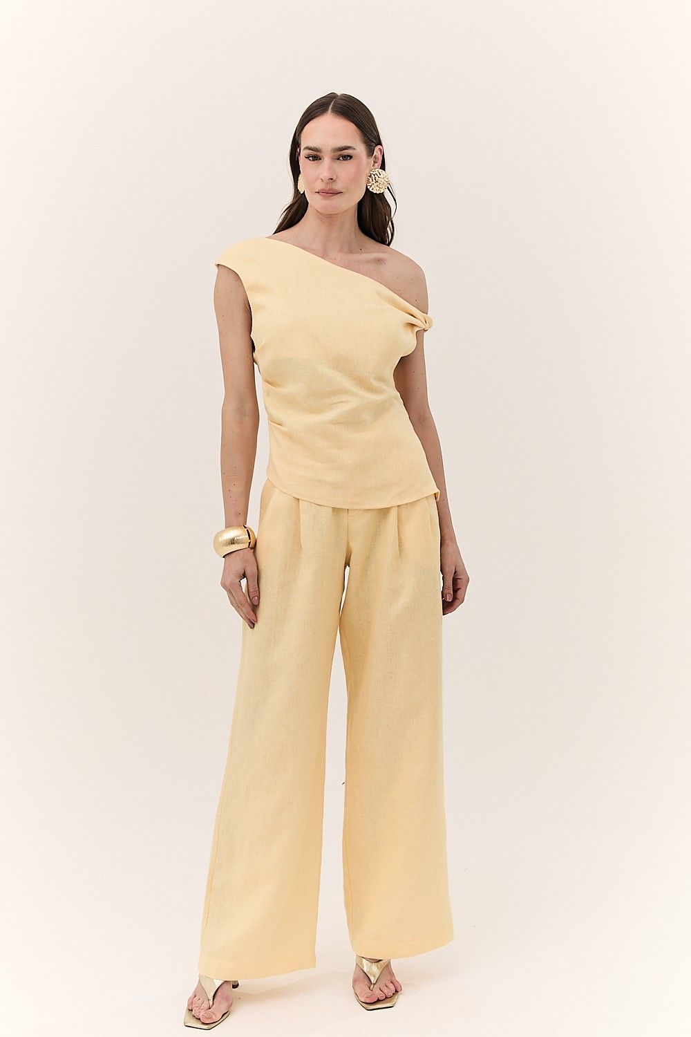 Calça Feminina Pantalona Linho Puro Alba